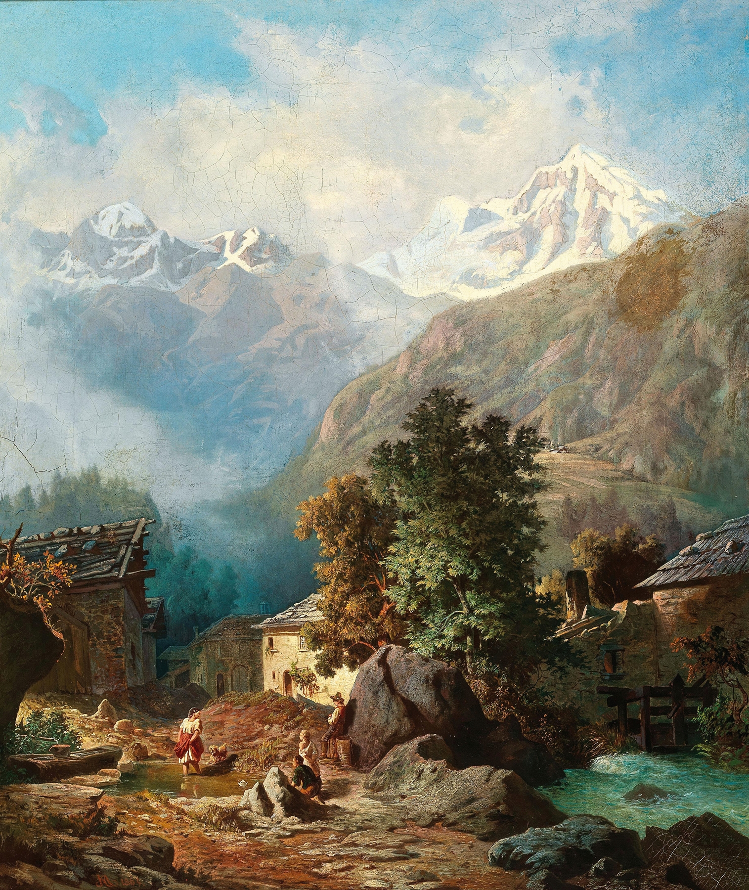 Genre scene depicting a family in a landscape, oil painting by Anton Karinger