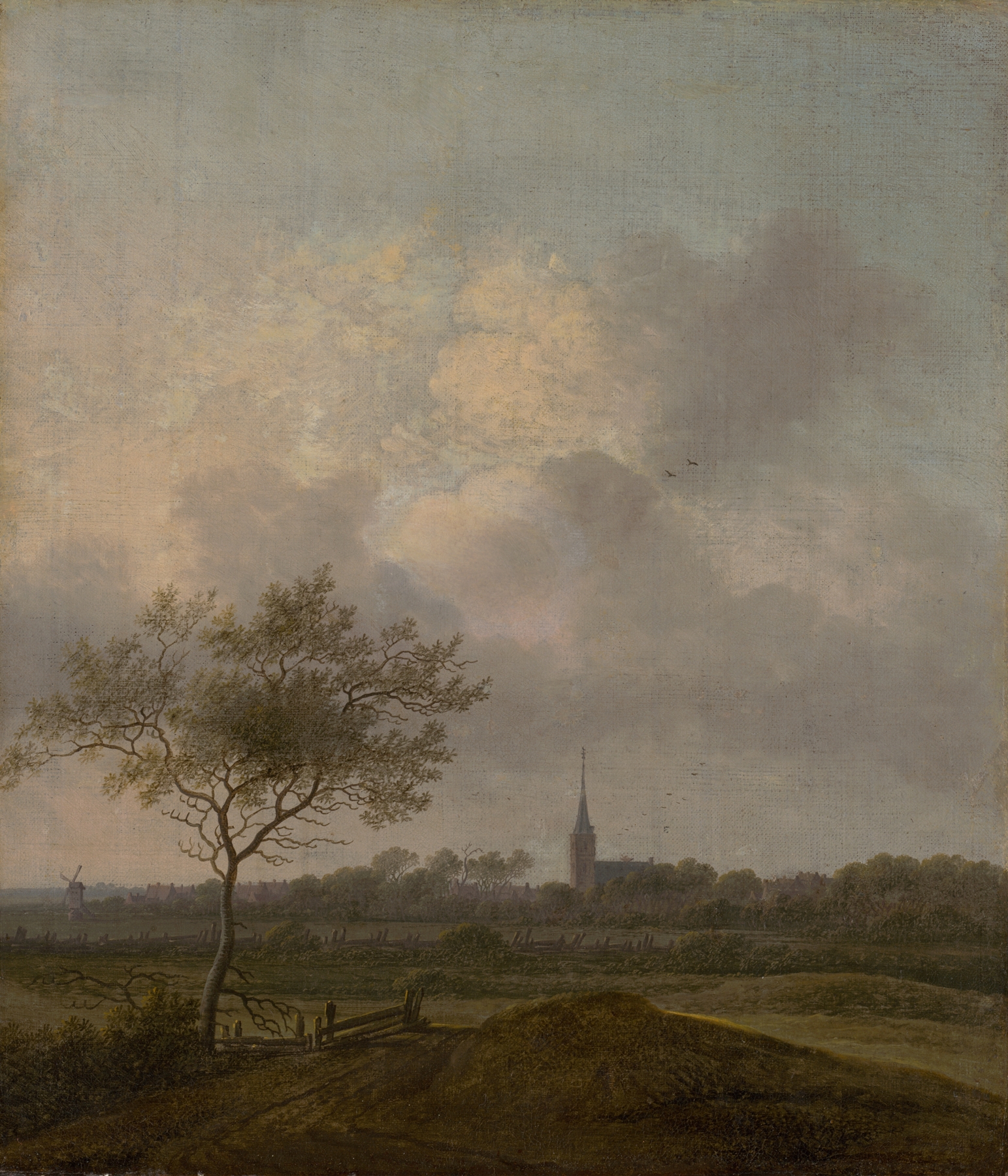 Landscape with Church in Rijswijck by Anthonie Jansz. van der Croos, oil painting of a serene landscape.