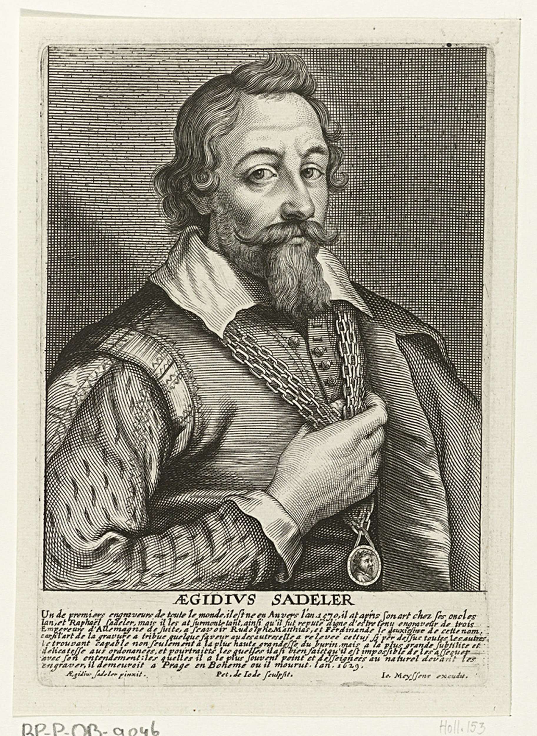 Etching of Aegidius Sadeler by Pieter de Jode, featuring soft lighting and a serene expression.