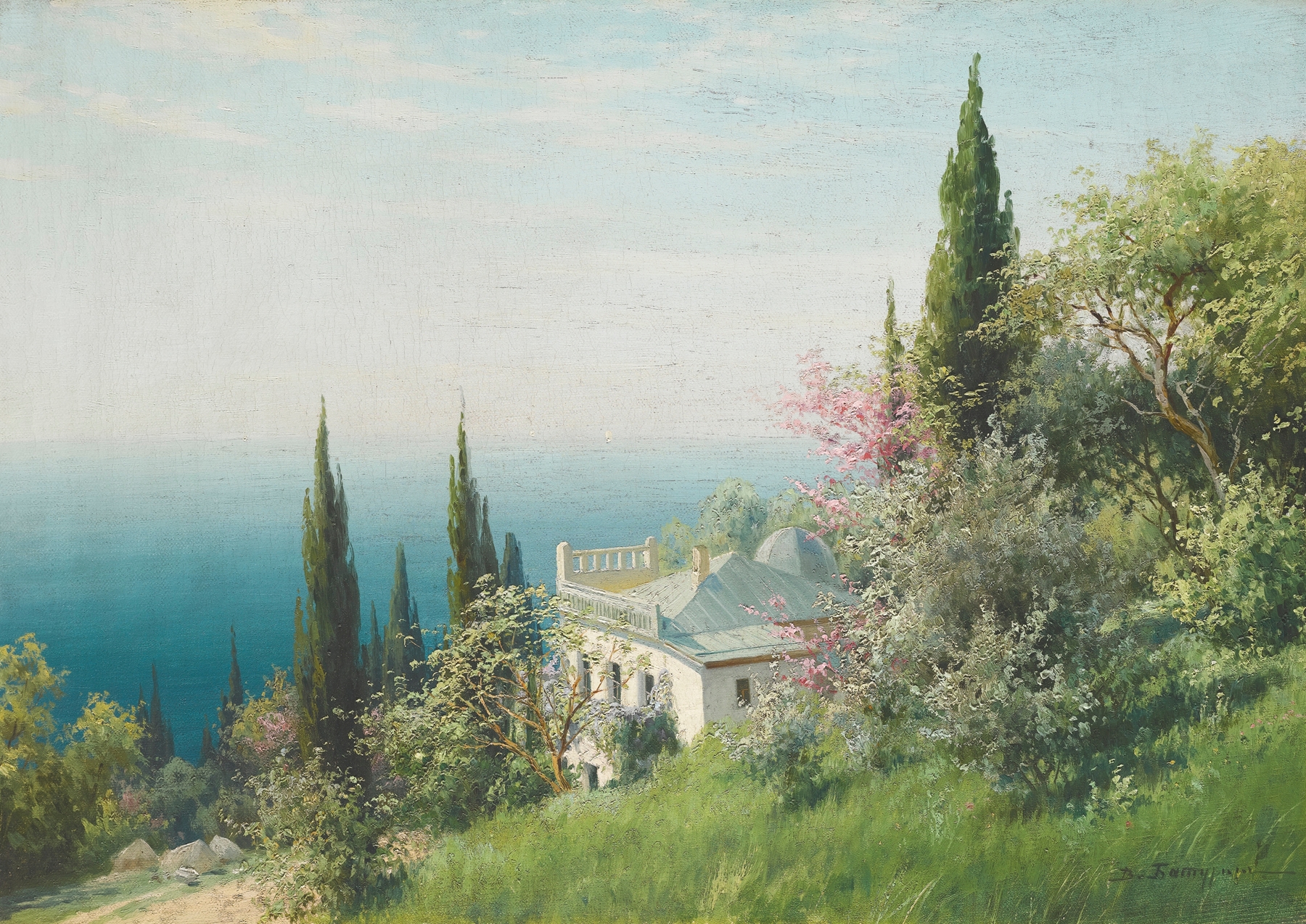 Crimean Landscape by Viktor Baturin, oil painting depicting gentle hills and light.