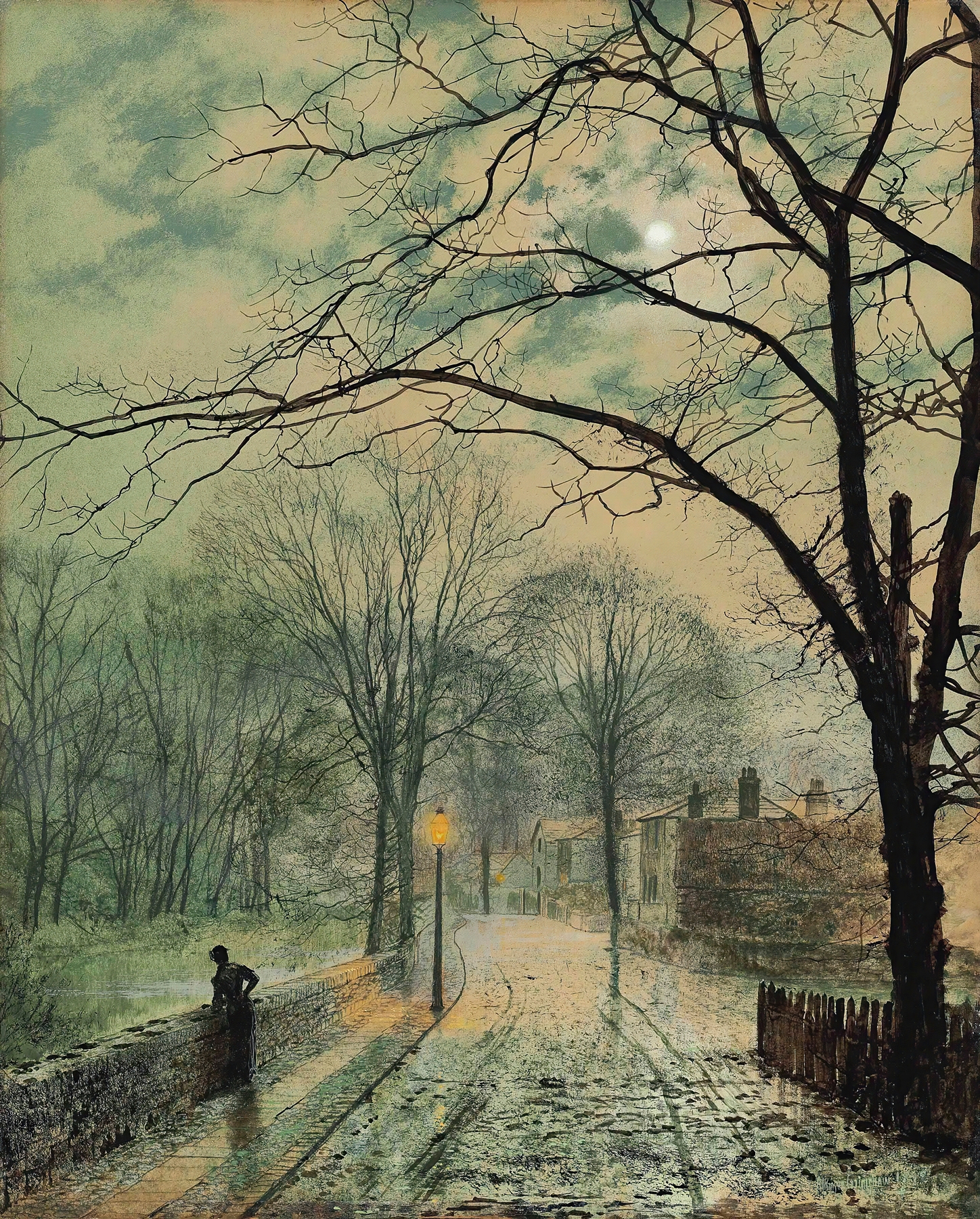 A moonlit stroll, Bonchurch, Isle of Wight, by John Atkinson Grimshaw, public domain