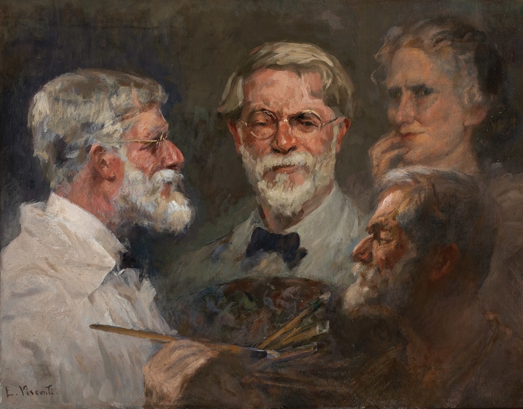 This artwork features a self-portrait of the artist in three distinct poses.