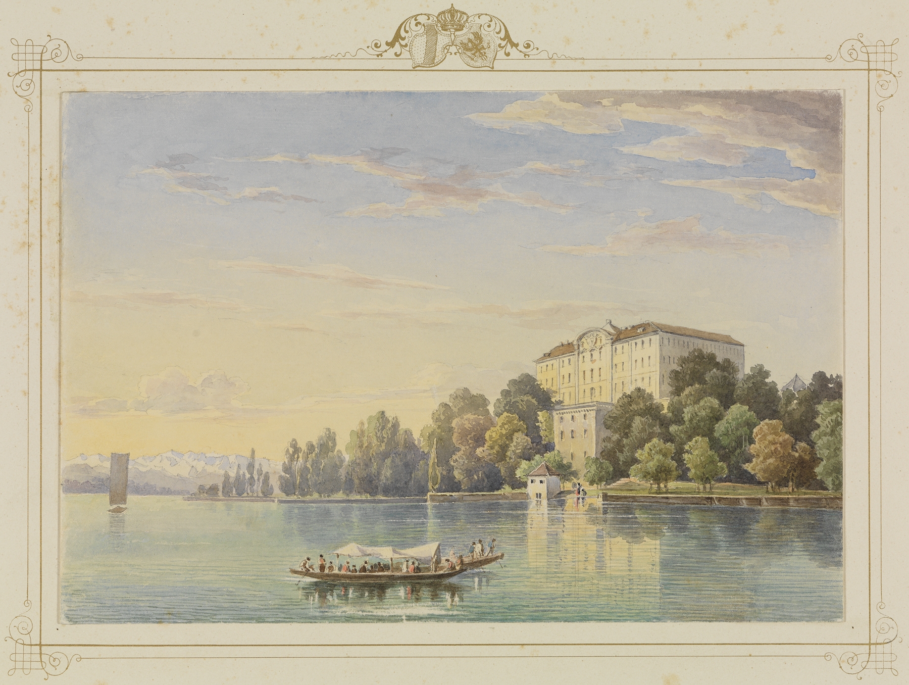 Album der Insel Mainau; Ansicht des Schlosses vom See her, by Carl Ludwig Frommel, public domain