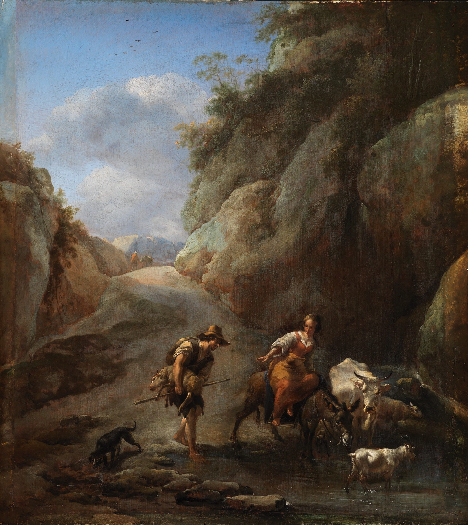 Landscape with mountains and river, oil on canvas by Nicolaes Pietersz Berchem