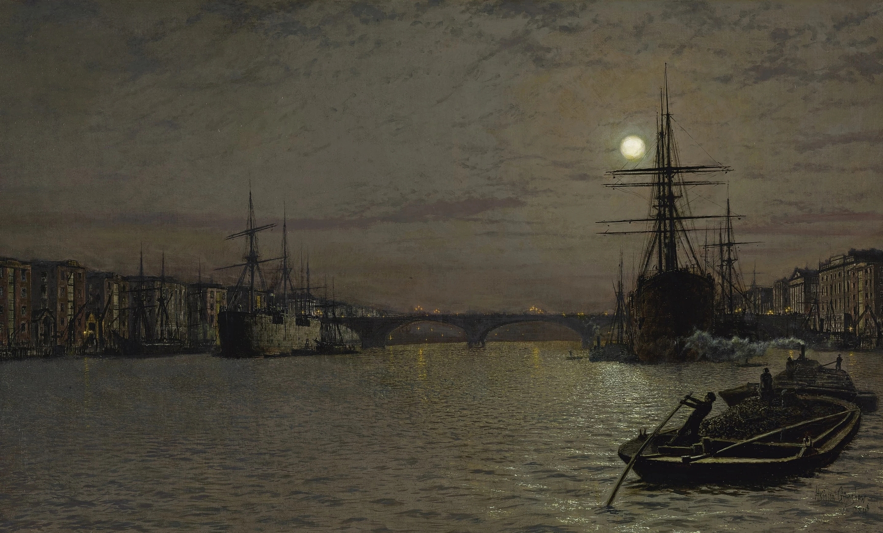 The Pool and London Bridge at Night, by John Atkinson Grimshaw, public domain
