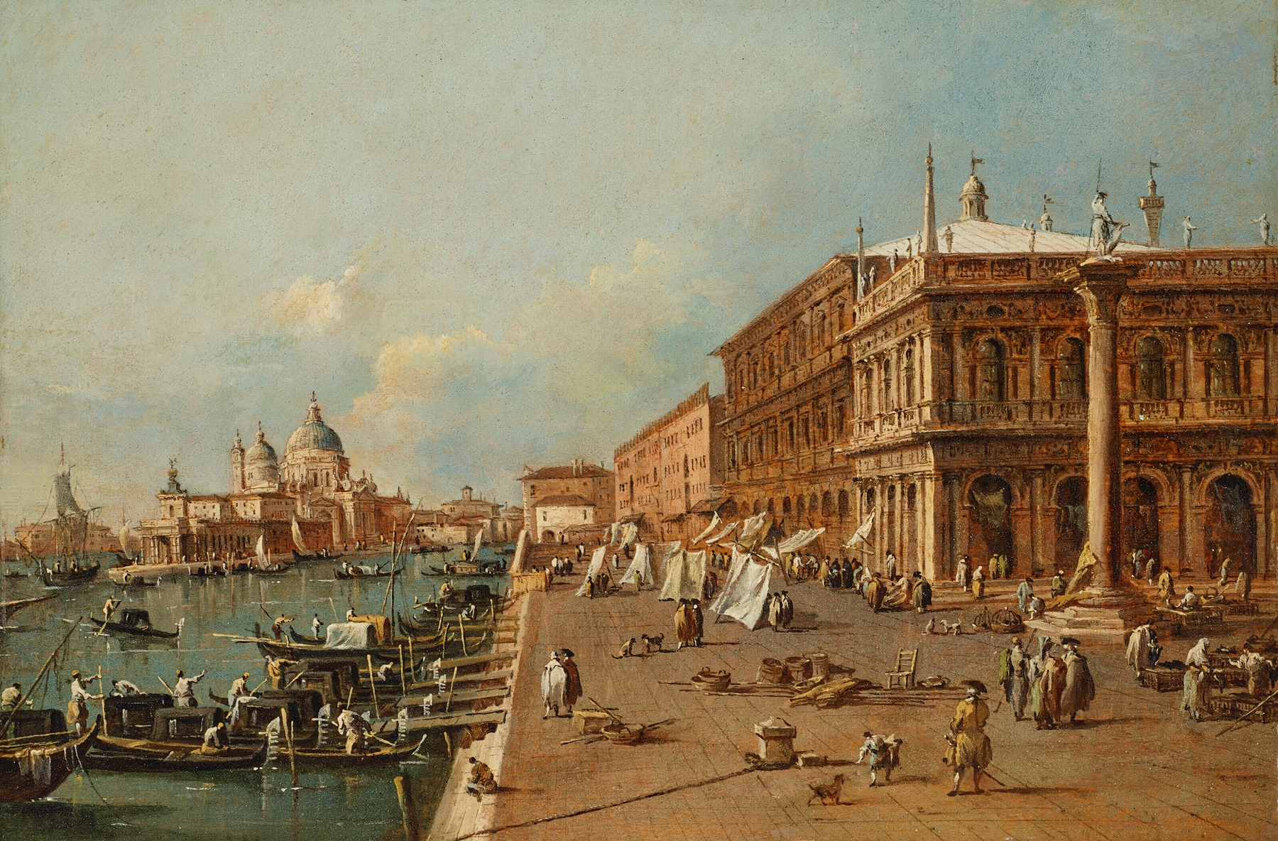 Venice; The Molo with the Libreria, the Punta della Dogana and Santa Maria della Salute, by Francesco Guardi, public domain