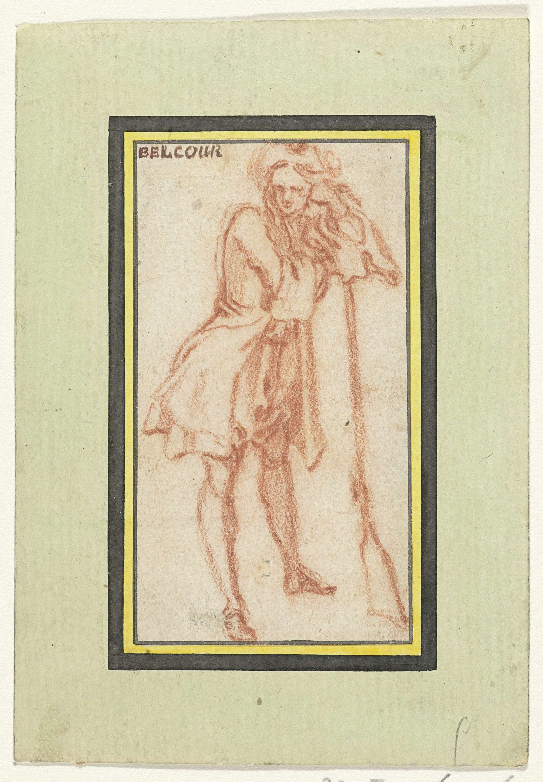 Figurative drawing of a soldier leaning on his weapon, paper medium by Pierre Antoine Quillard.