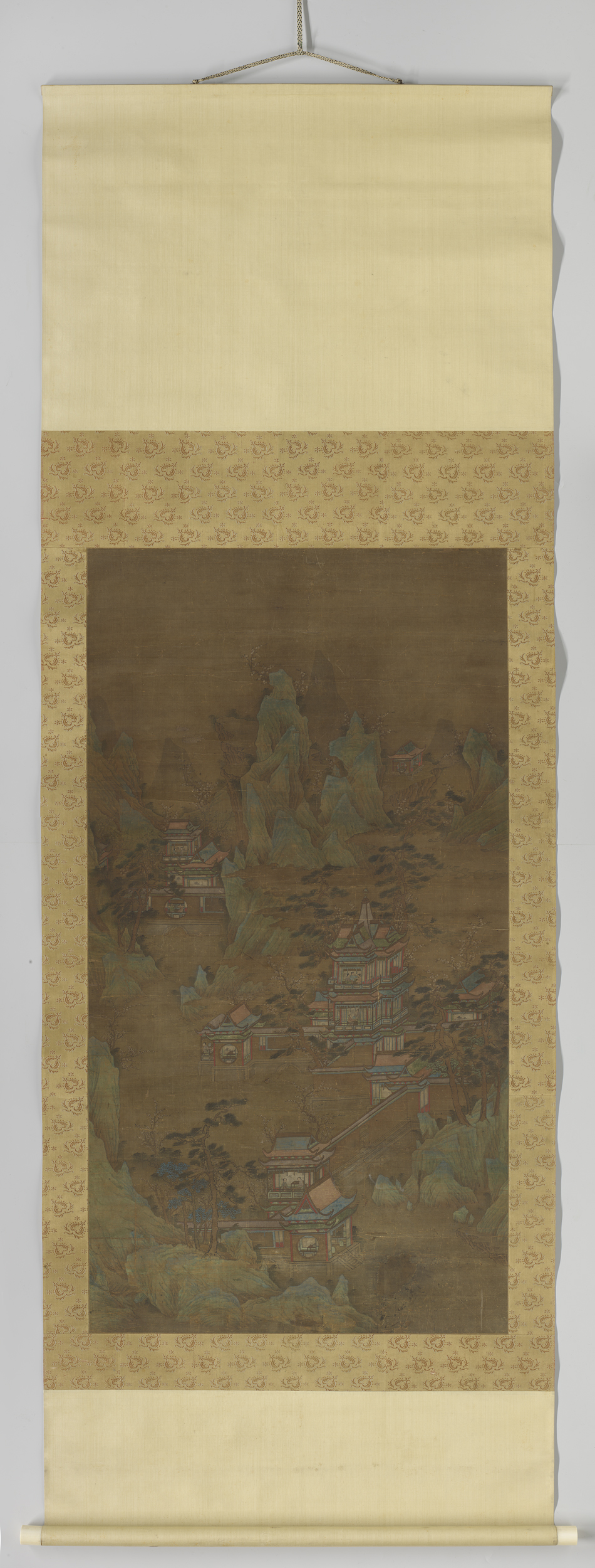 Landscape silk painting by Unknown Artist, depicting spring blossoms.