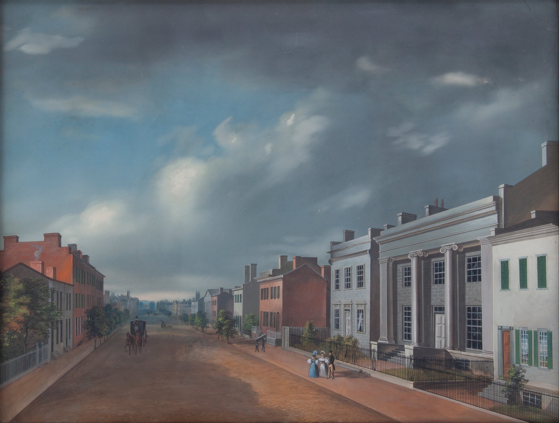 Fourth Street East From Vine by John Caspar Wild, oil painting depicting a vibrant urban landscape.