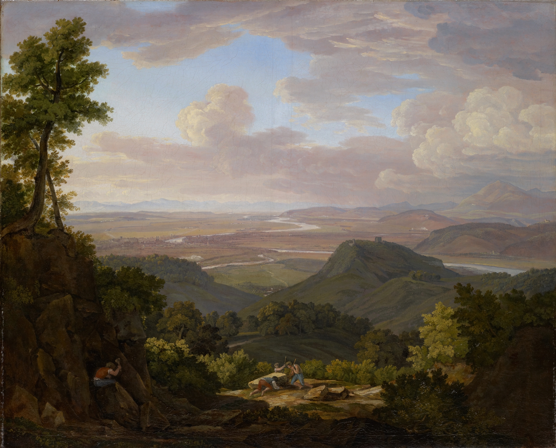 Landscape oil painting by Jakob Christoph Miville showing mountains and a river.