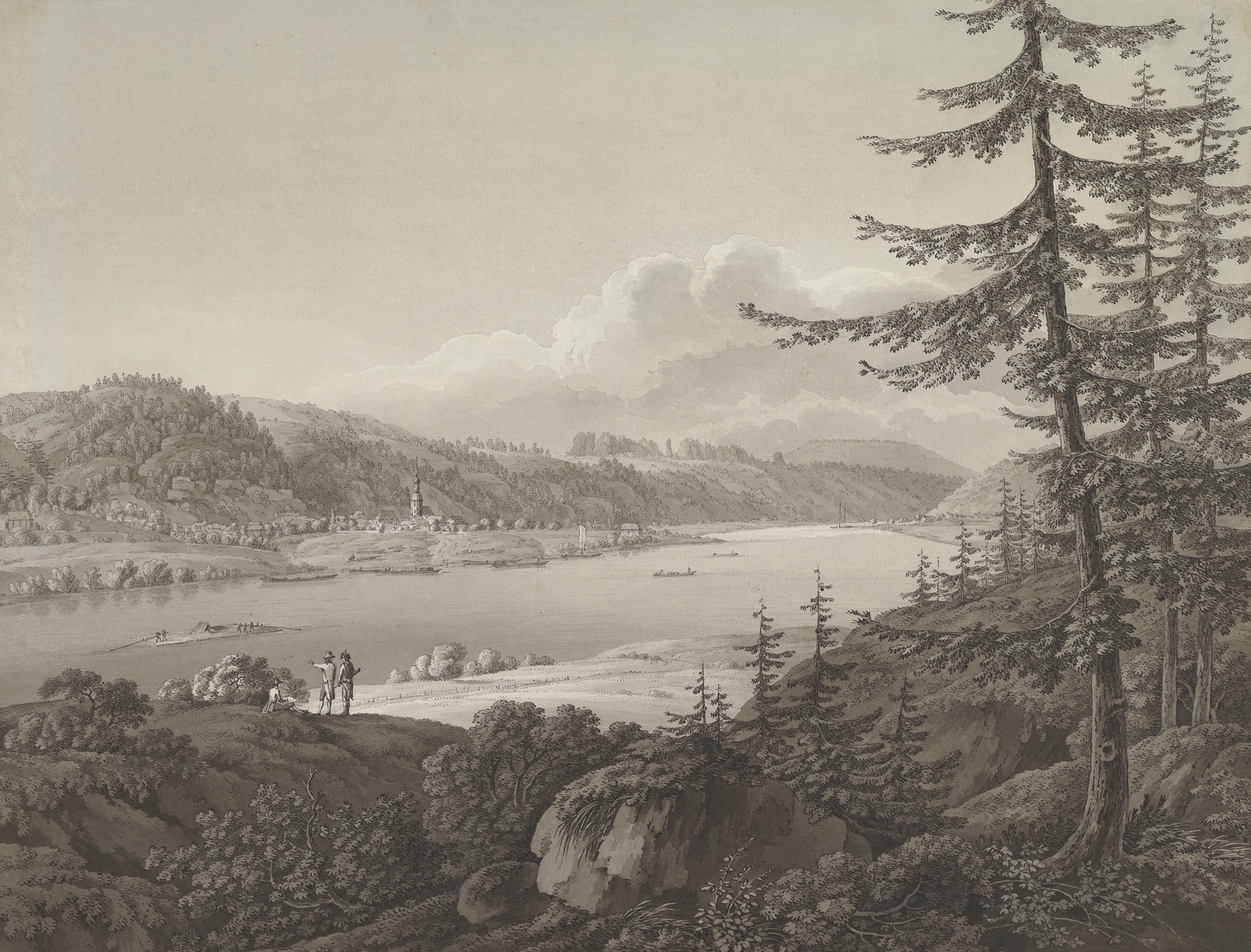 Landscape of the Elbe River with Winterberg by Adrian Zingg, unknown medium