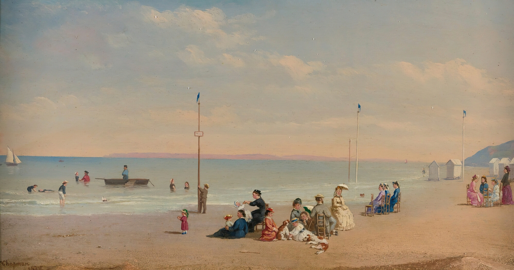 A Day At The Beach by Conrad Wise Chapman, realism, depicting a serene beach scene.