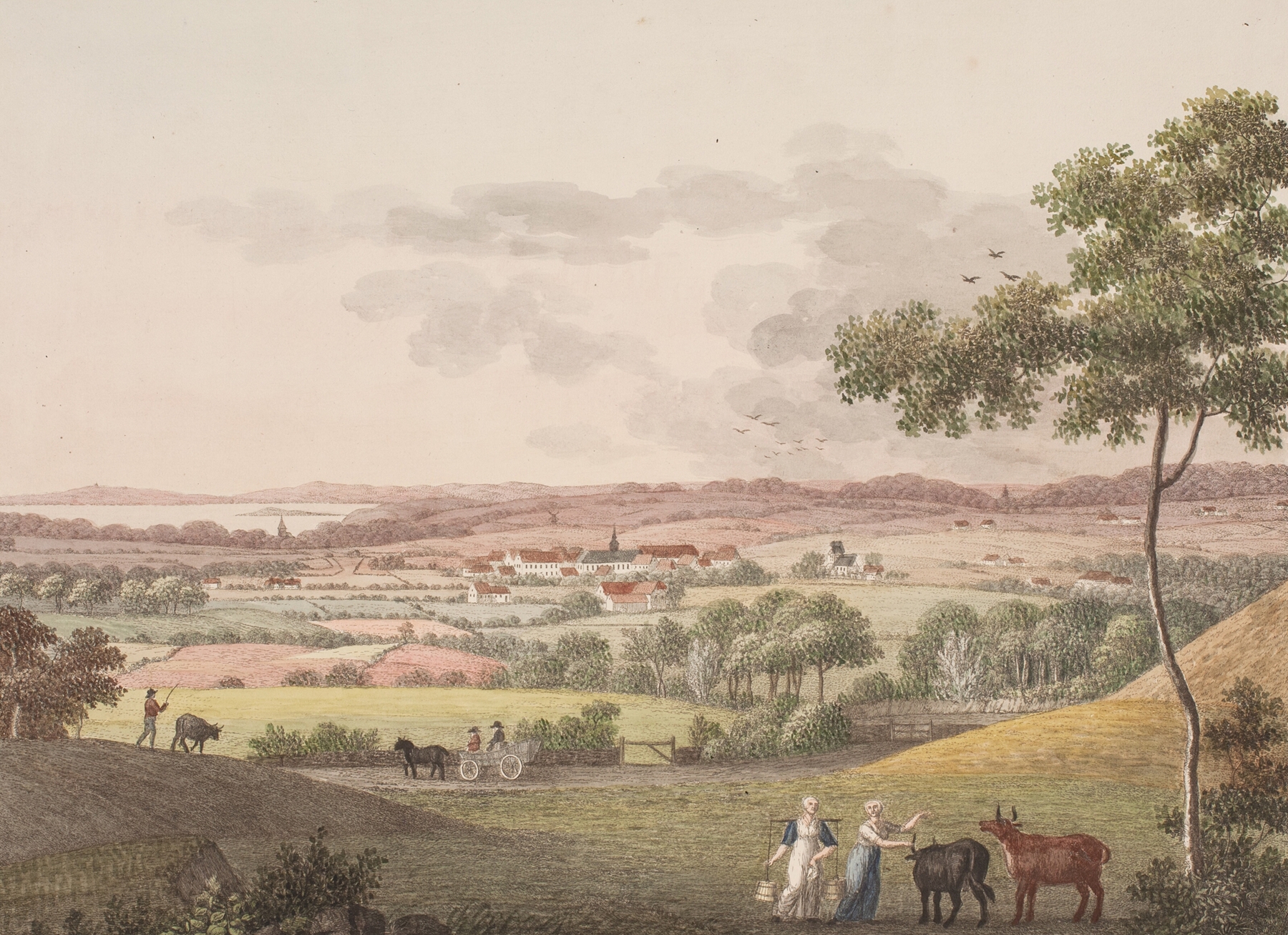 Landscape depicting Christiansfeld, fra den vestlige side by Søren L. Lange, oil painting