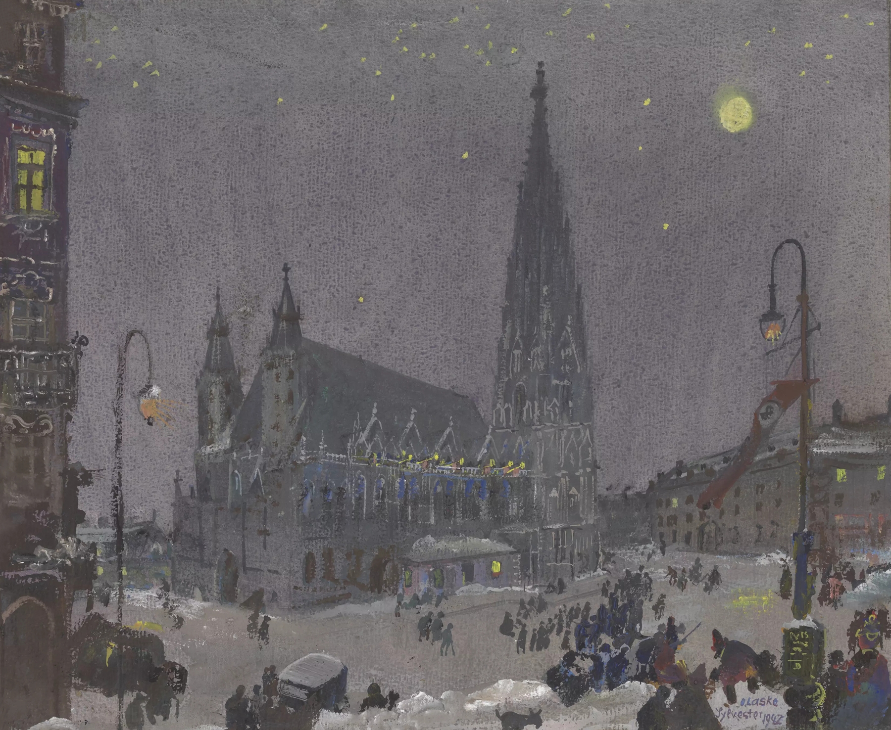 Trompetenblasen in der Sylvesternacht 1942, by Oskar Laske, public domain