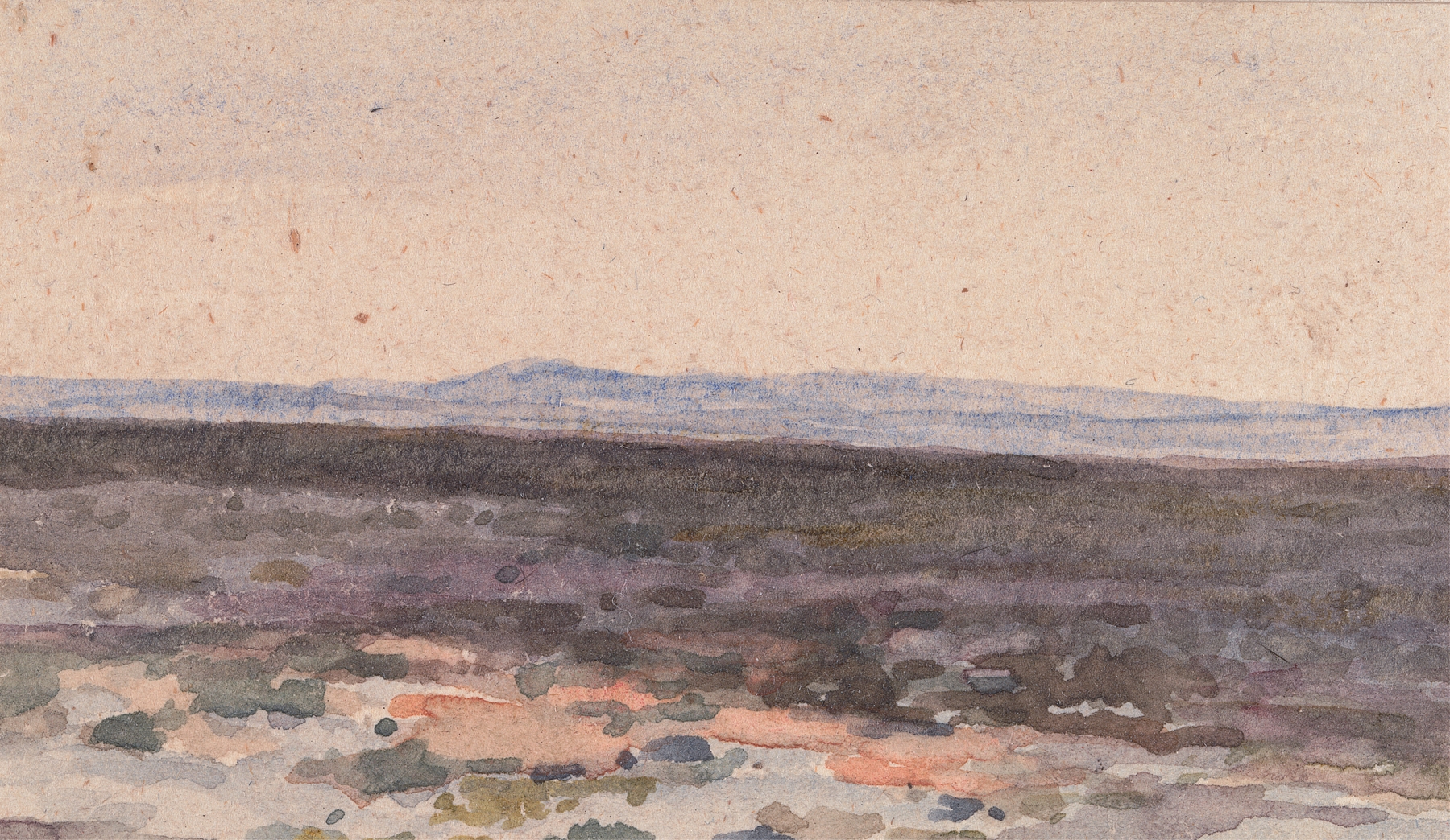 Landscape oil painting by William Collins featuring a valley and distant mountain.