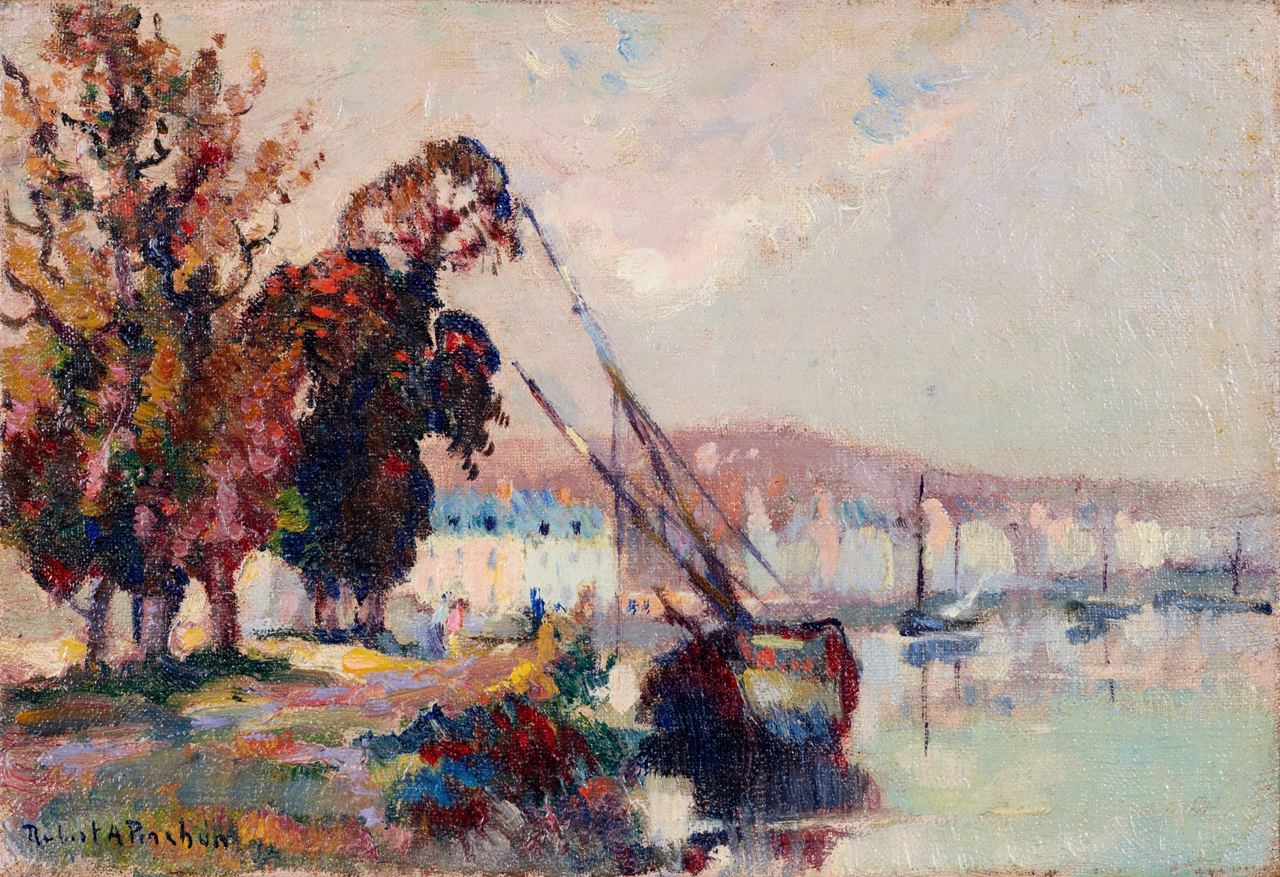 Coastal scene with sunset and waves, oil on canvas by Robert Antoine Pinchon