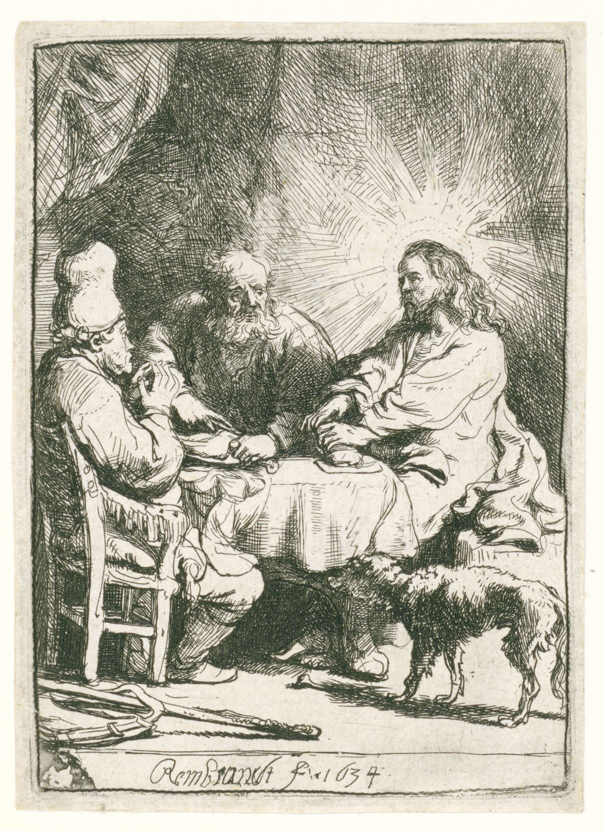 Christ at Emmaus: the smaller plate, by Rembrandt van Rijn, public domain