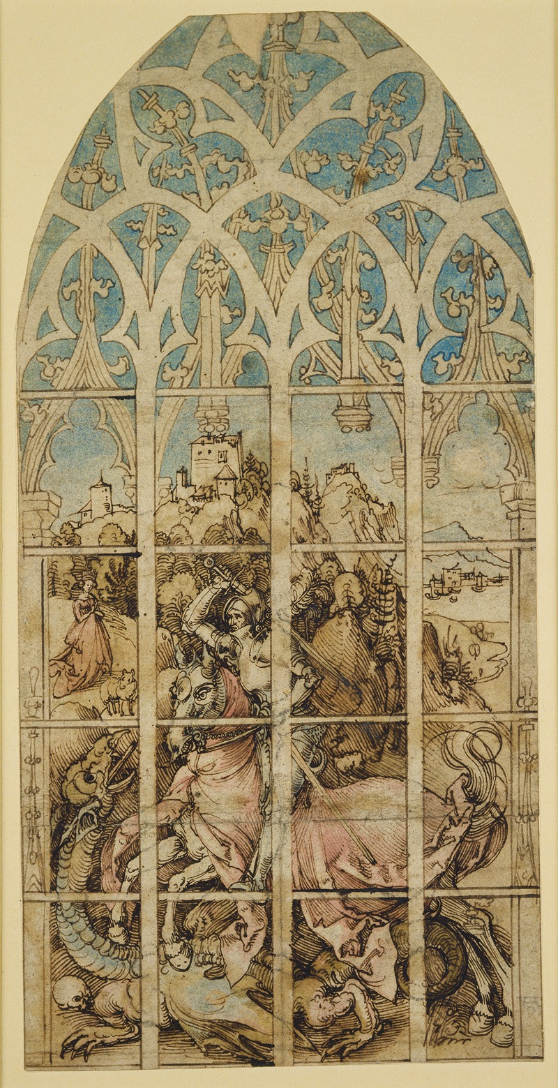 Albrecht Dürer's 'Sketch for a Glass Painting with St George' showcases a detailed depiction of St. George.