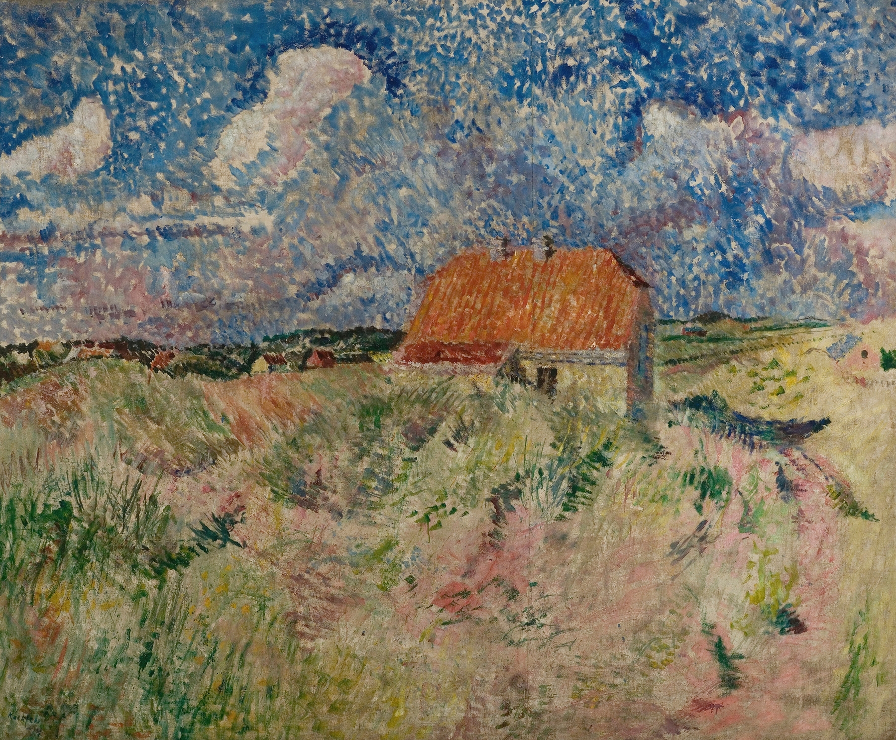 Landscape in soft pastels by Ludvig Karsten, 1924, depicting tranquil nature.