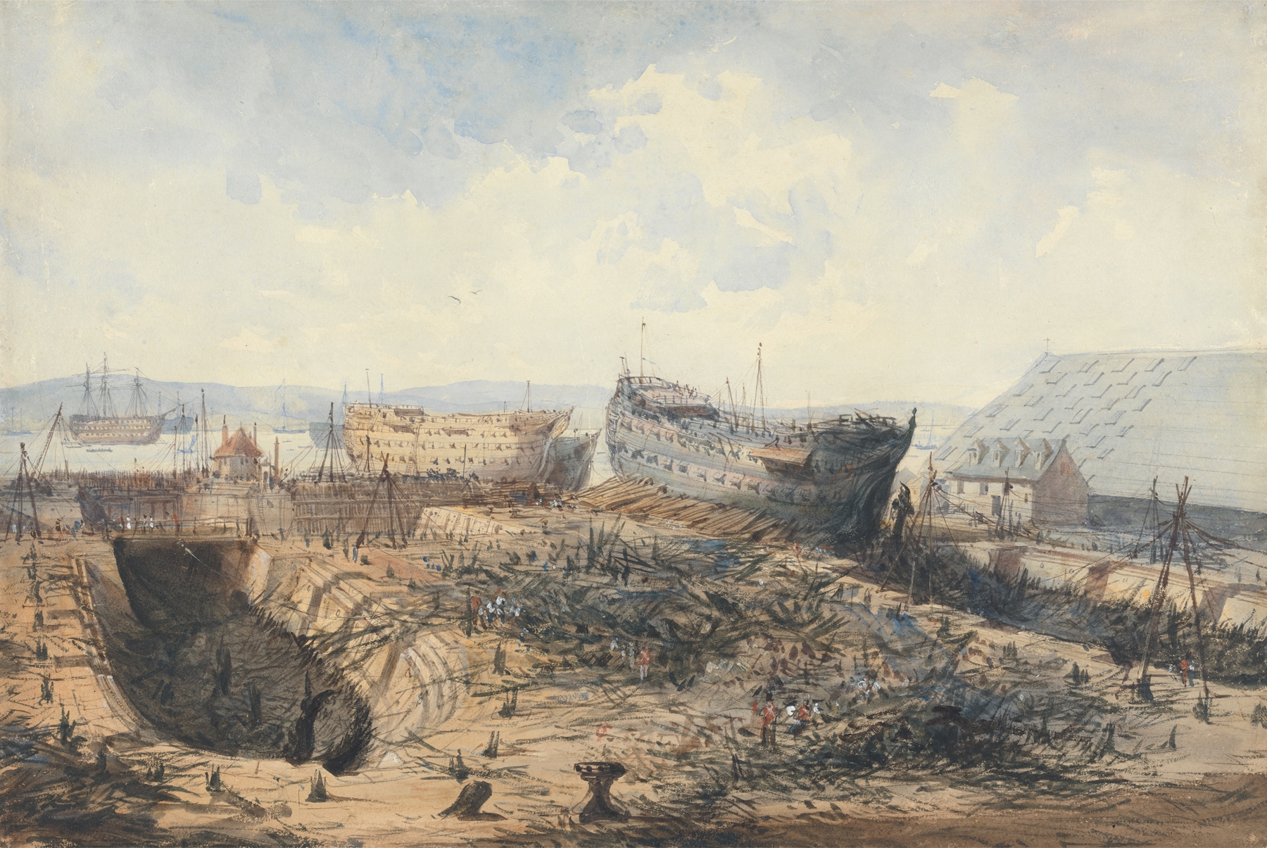 Plymouth Dockyard after the Fire, by William Callow, public domain