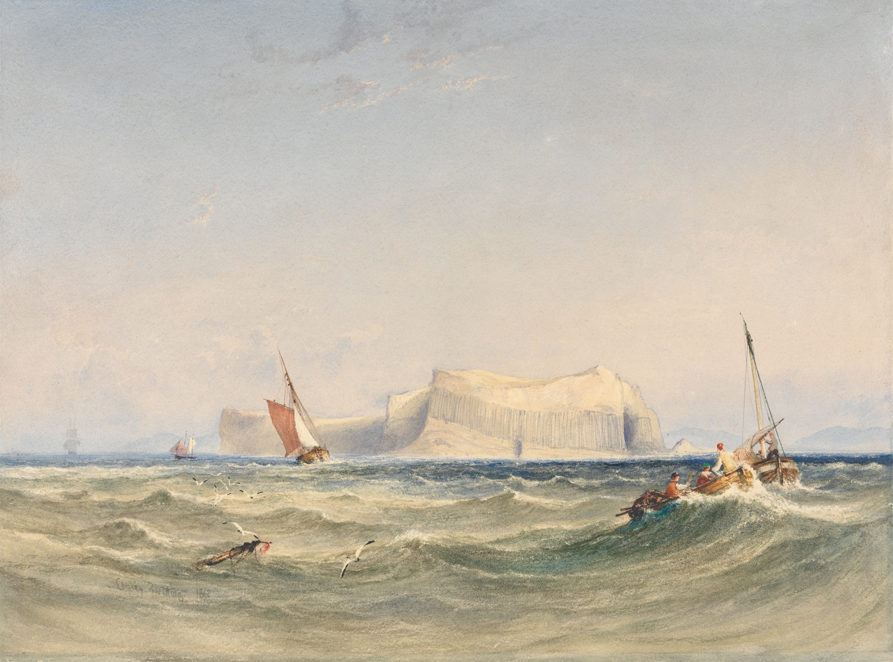 Marine scene with boats on shimmering waters by Copley Fielding, oil painting