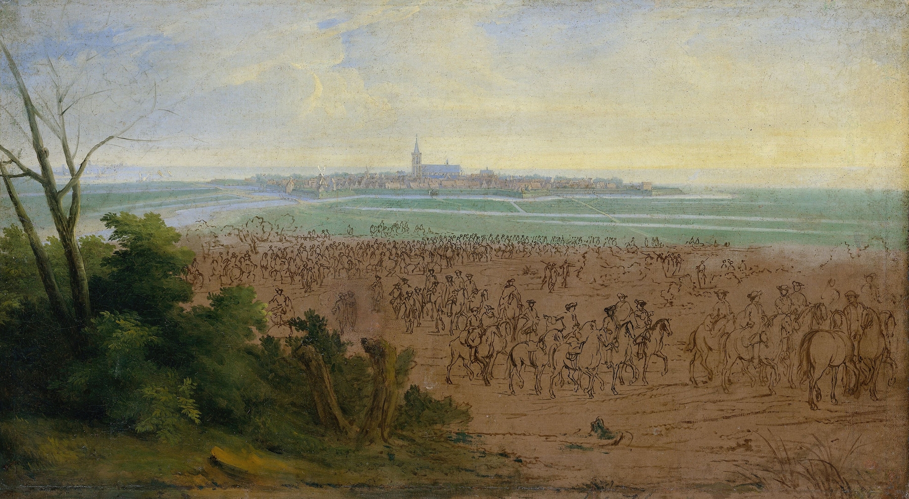 Historical scene with troops in sunlight, oil painting by Adam Frans van der Meulen