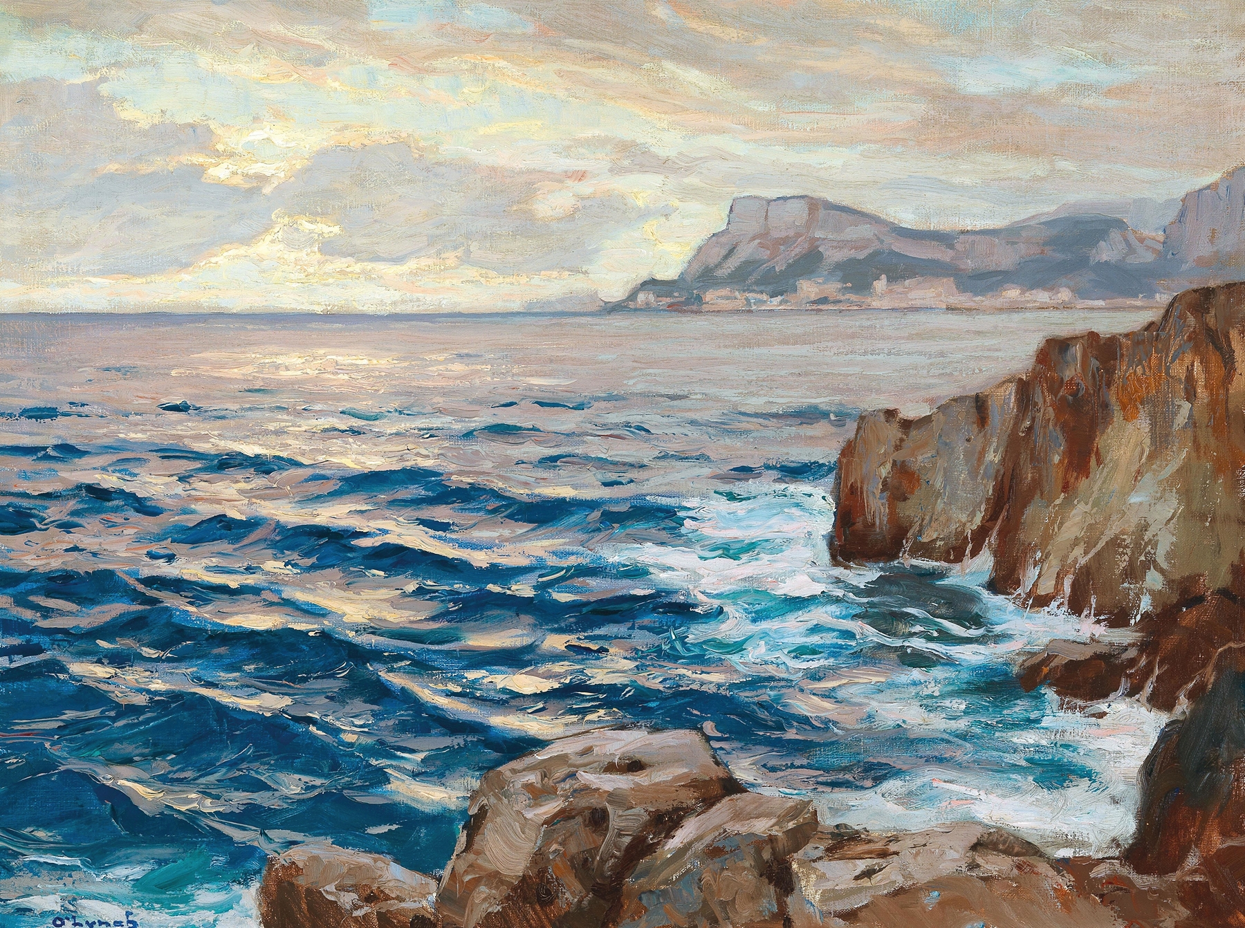 Marine scene of the Bay of Monaco, oil on canvas by Carl O'Lynch