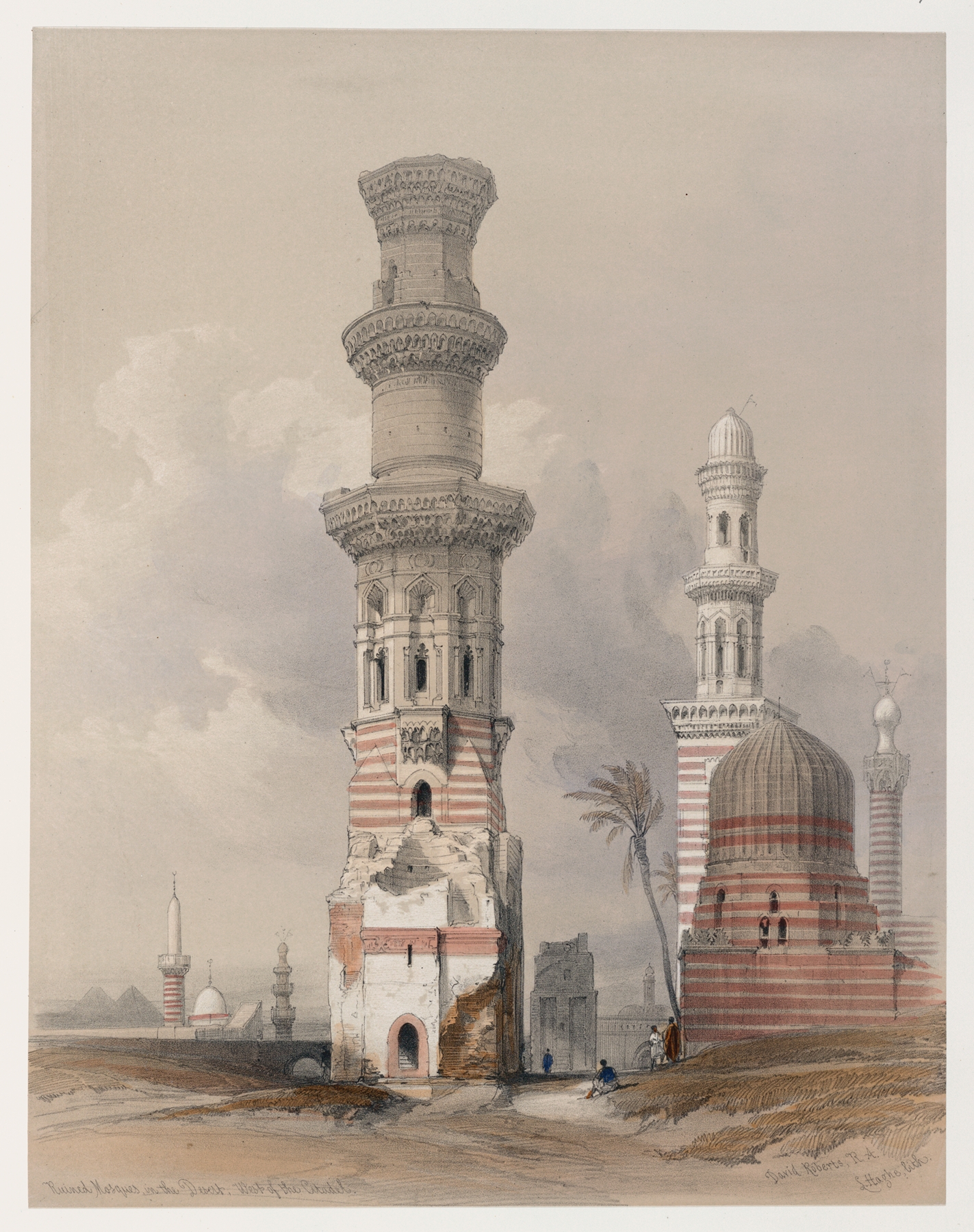 Ruined mosques in the desert by David Roberts, oil painting
