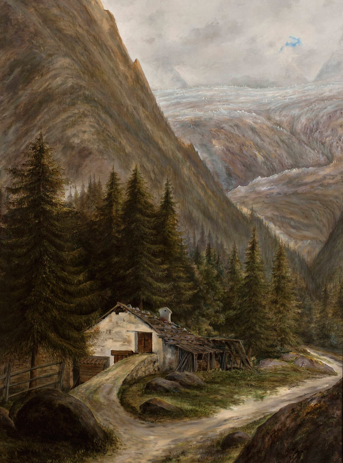 Mountain landscape with a cottage, oil on canvas by Cyprian Lachnicki