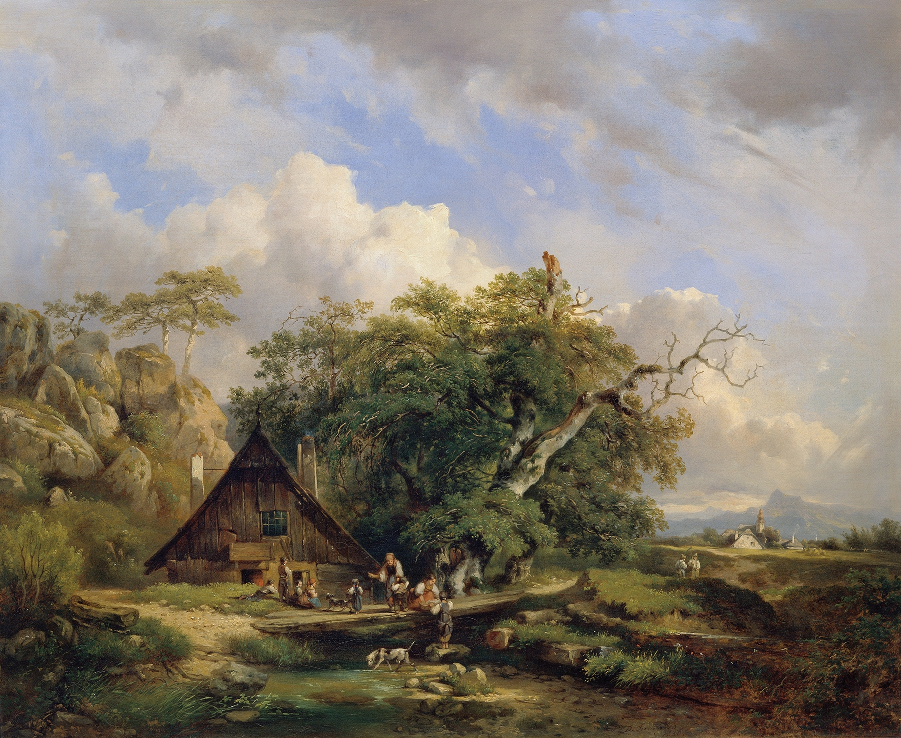 Landschaft bei Gutenstein by Dominik Schufried, oil on canvas depicting hills and rugged terrain