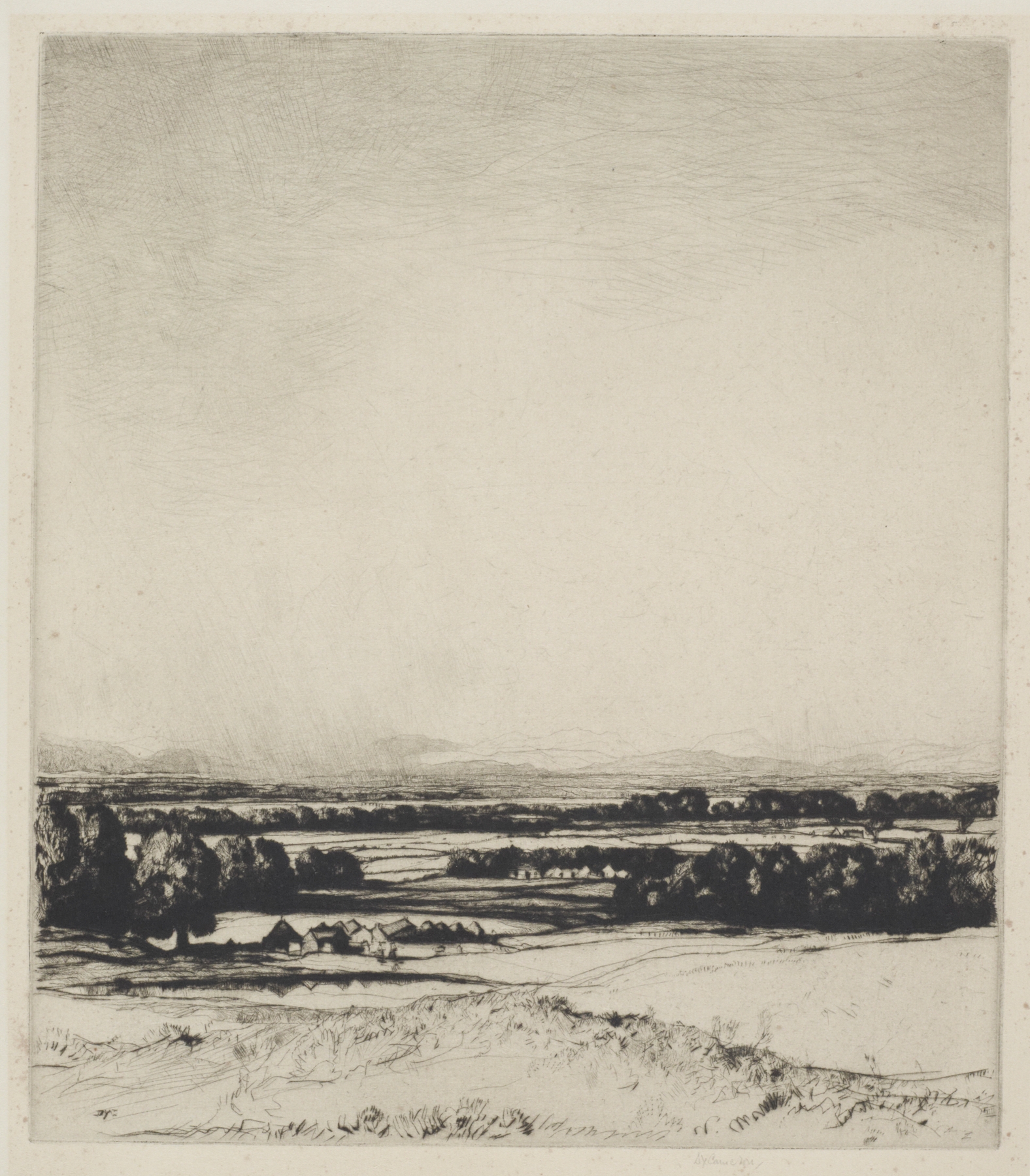 Landscape of The Valley of the Tay by David Young Cameron, depicting a river and hills, oil painting.