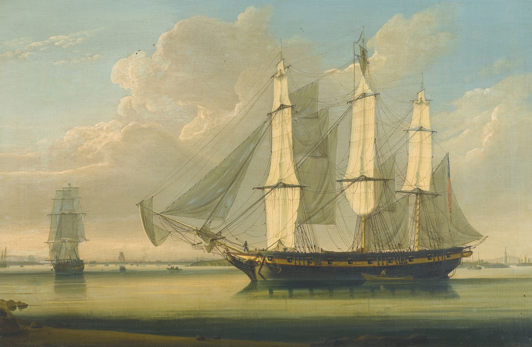A Fully Rigged Ship In The Thames off Woolwich, by Robert Salmon, public domain