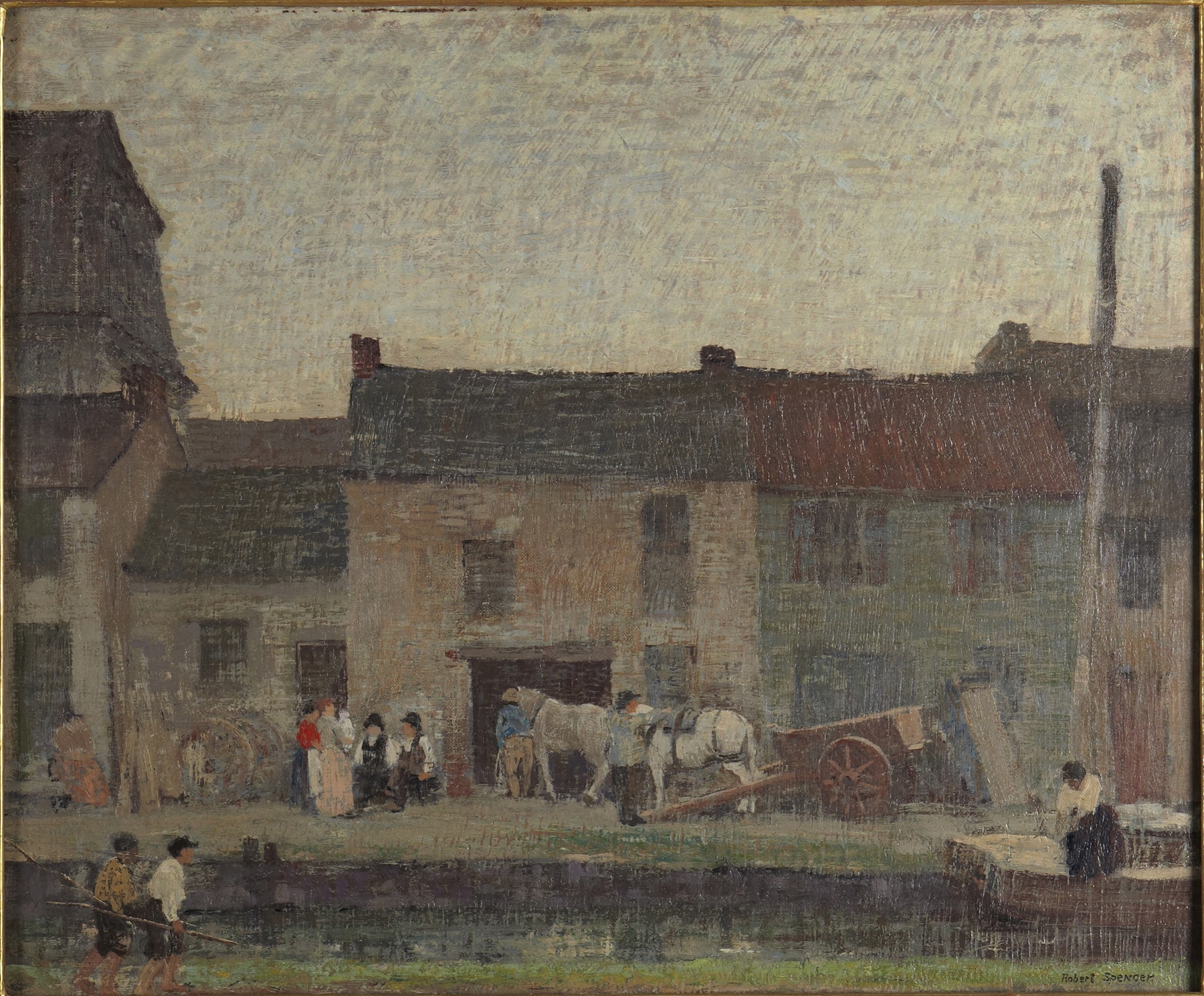 Landscape oil painting by Robert Spencer depicting a serene twilight scene.