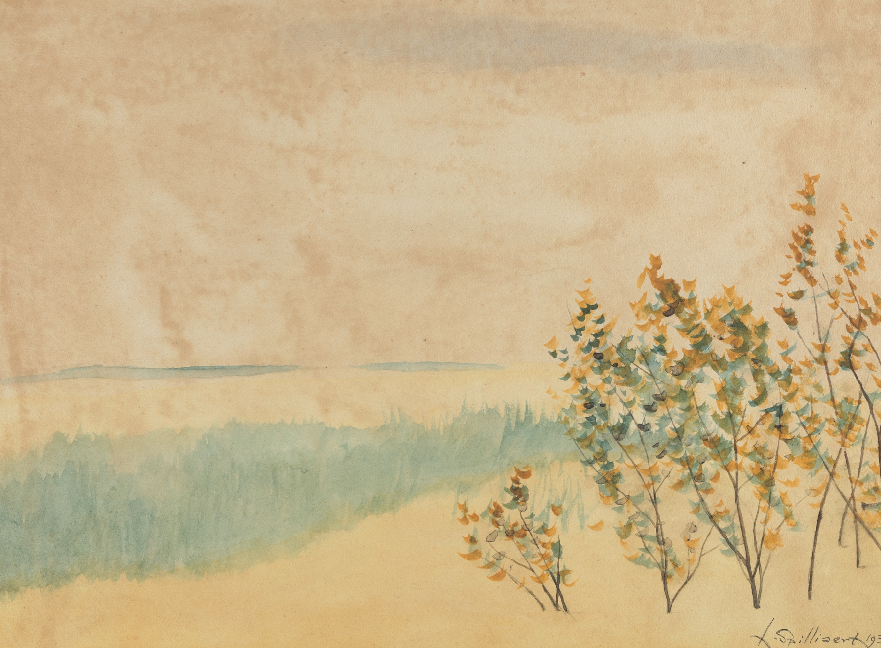 Landschap by Léon Spilliaert, a landscape in twilight with introspective tones.