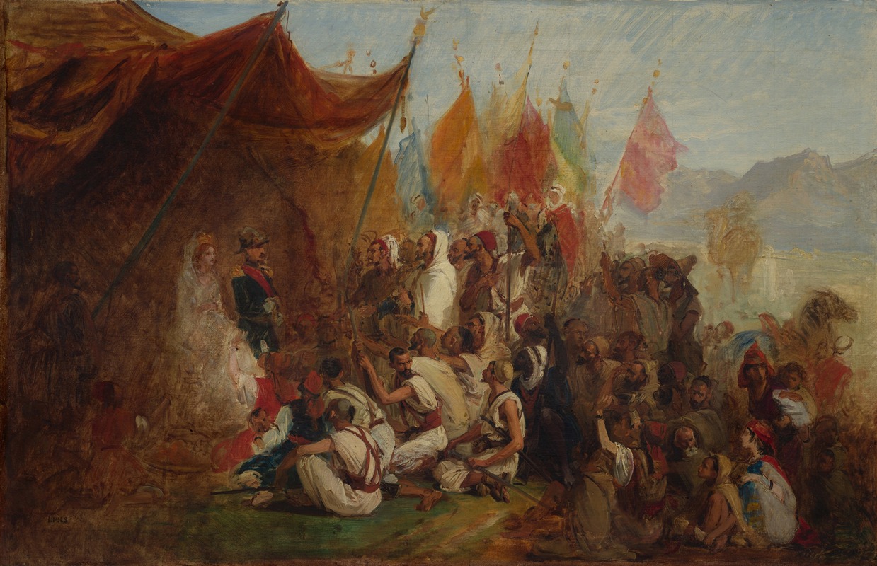 This painting depicts the reception of Emperor Napoleon III and Empress Eugénie by Kabyle leaders in Algiers.