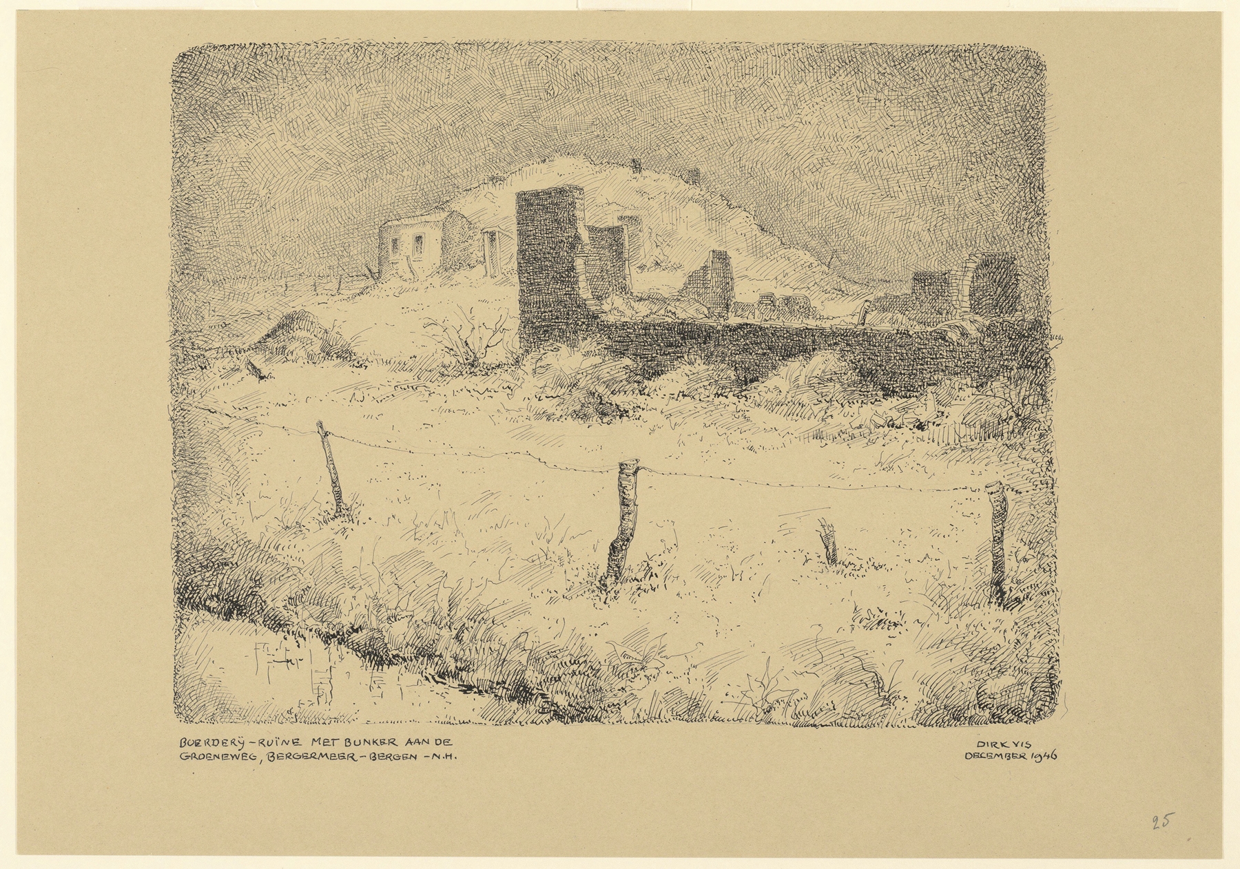 Landscape featuring a ruined farmhouse and bunker by Dirk Vis