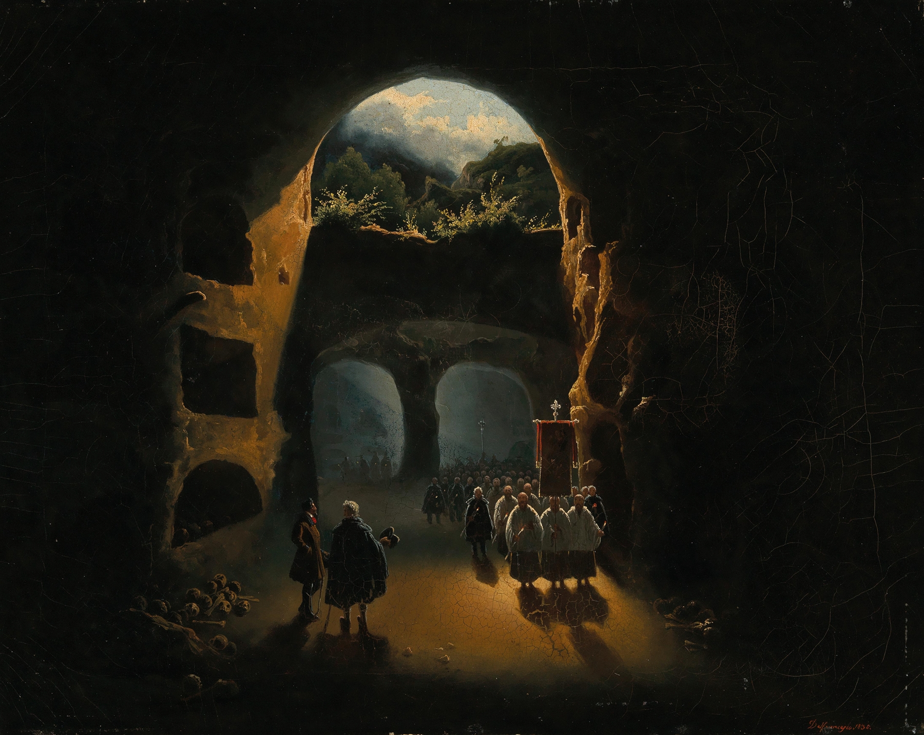 Ferdinand II of Sicily in the Catacombs of San Gennaro, oil on canvas by Beniamino De Francesco