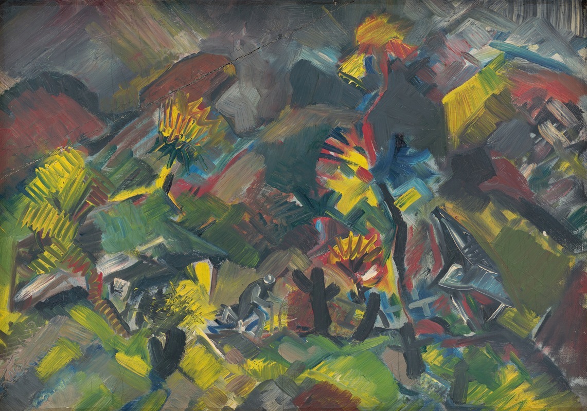A serene mountain landscape painting by Arnold Peter Weisz-Kubínčan.