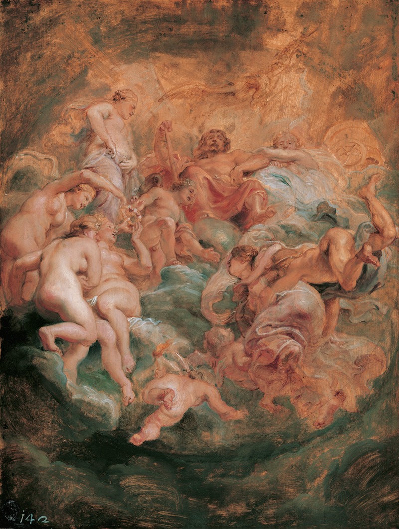 Rubens' painting depicts the moment Psyche ascends to Olympus.