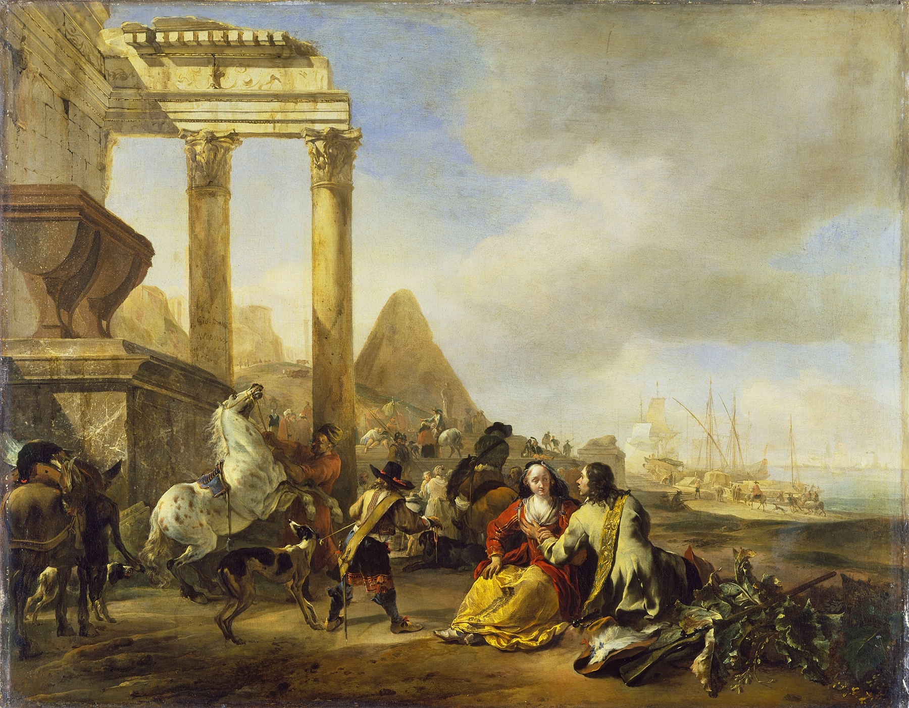 Coast scene with classical ruins, oil on canvas by Jan Baptist Weenix