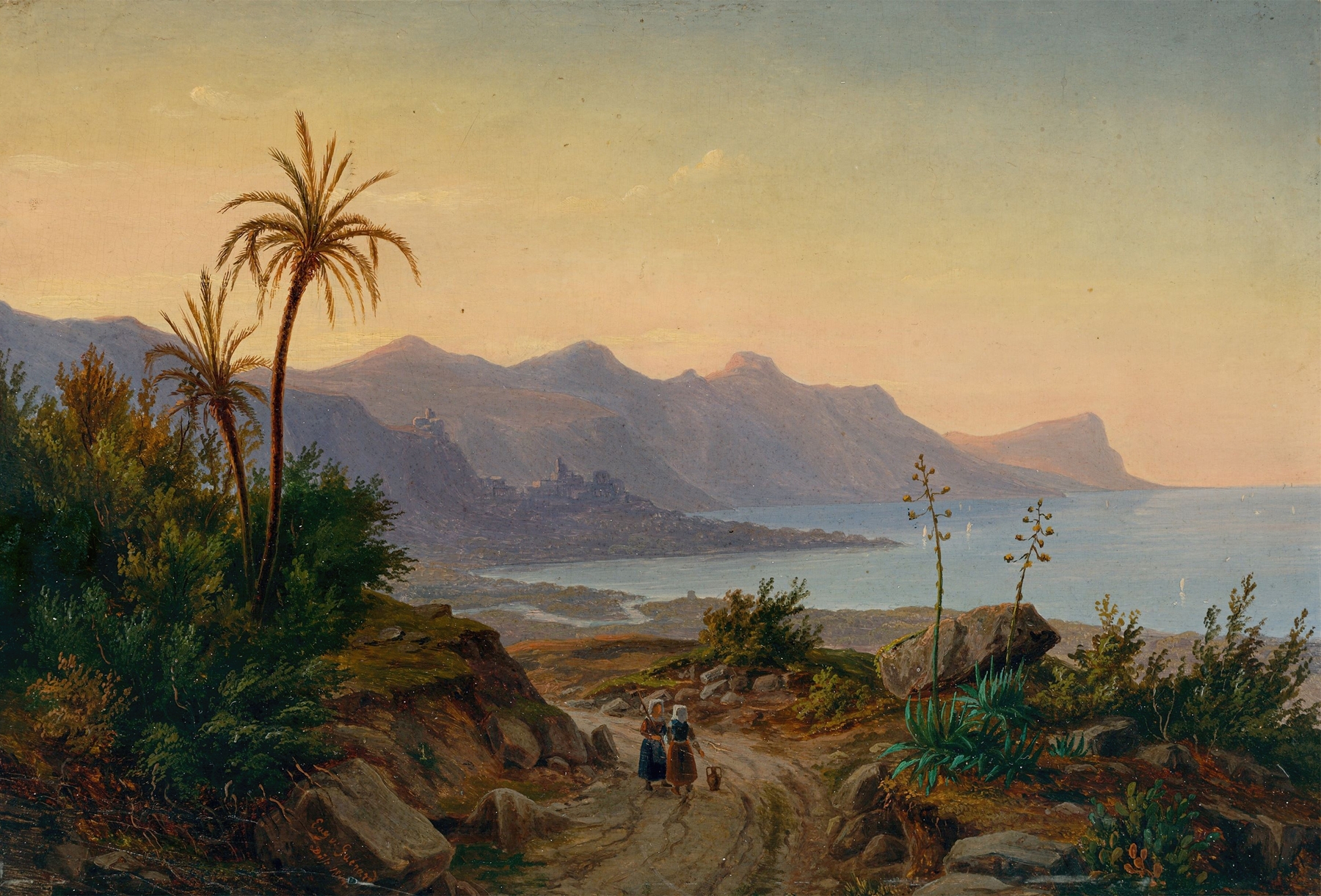 Südliche Küstenlandschaft mit Palmen, by Eugène von Guérard, public domain