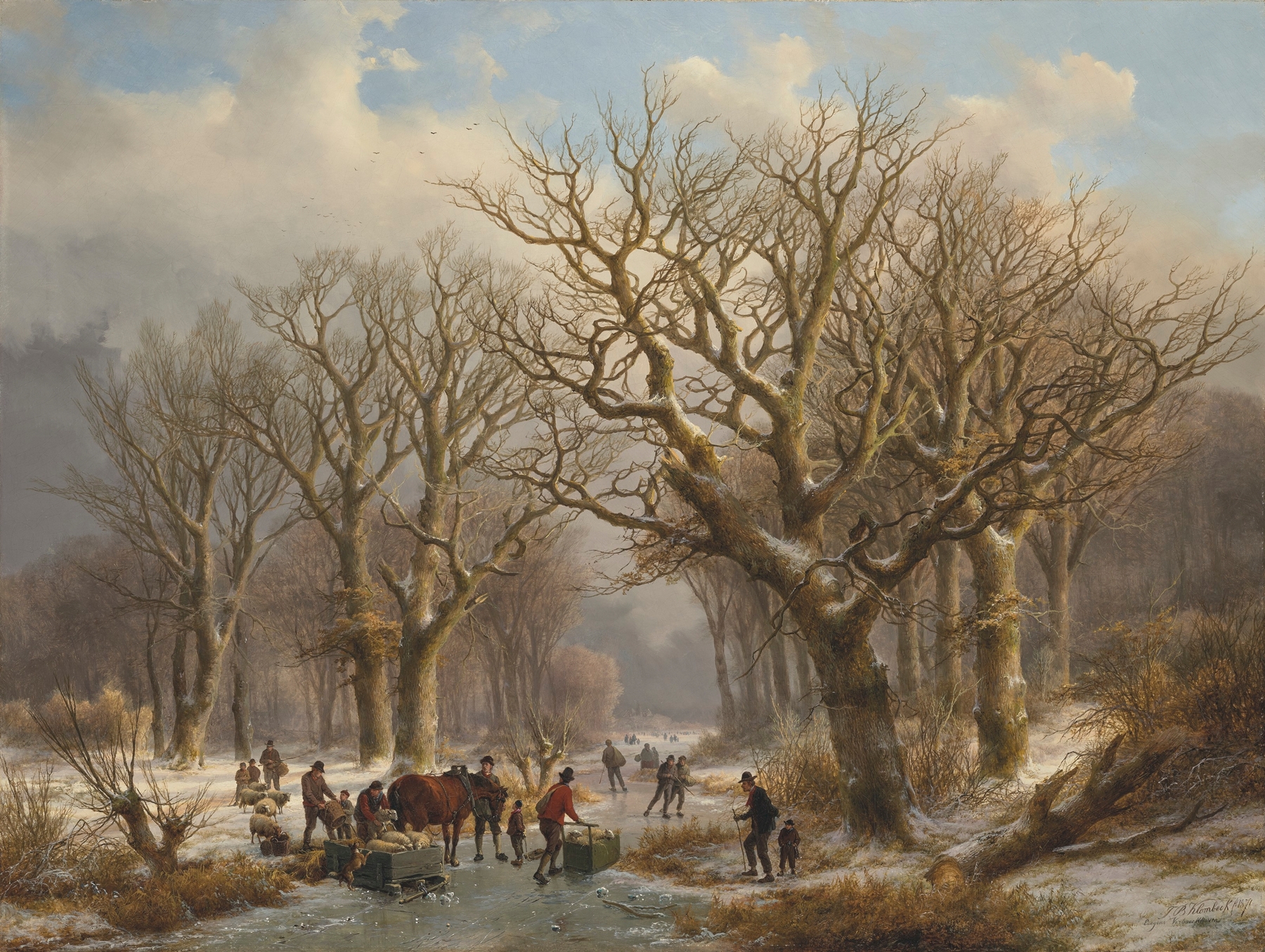 A winter landscape with snow-covered trees, oil painting by Johann Bernhard Klombeck