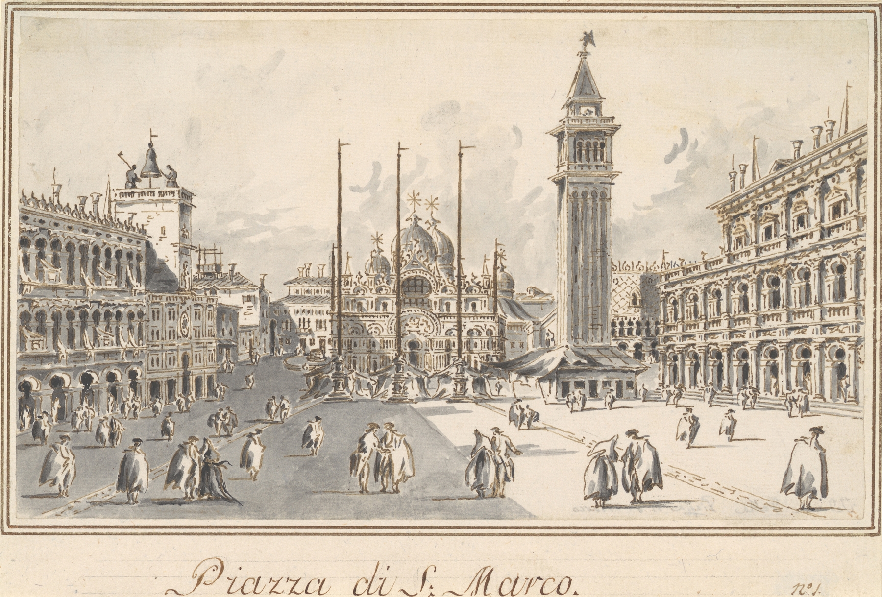 Piazza San Marco, Looking toward the Basilica, by Giacomo Guardi, public domain