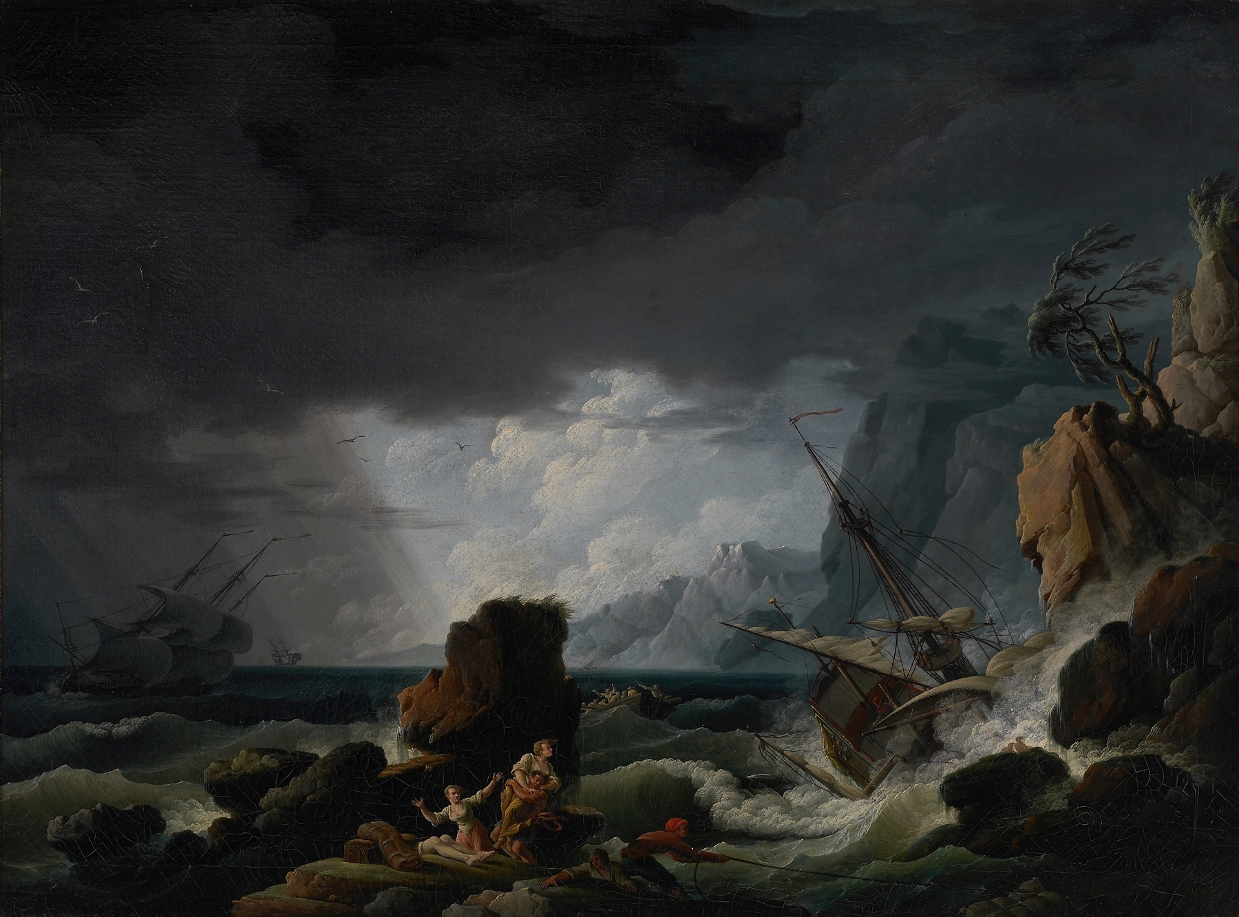 The Shipwreck by Henry d'Arles, oil on canvas, depicting a shipwreck amidst tumultuous waves.