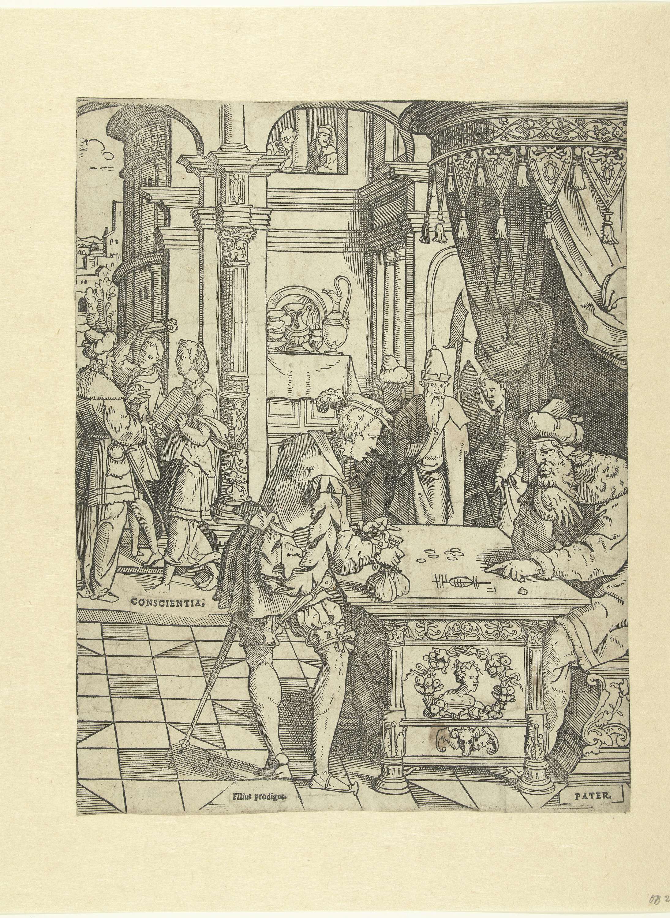 De verloren zoon ontvangt zijn erfenis, by Cornelis Anthonisz., public domain