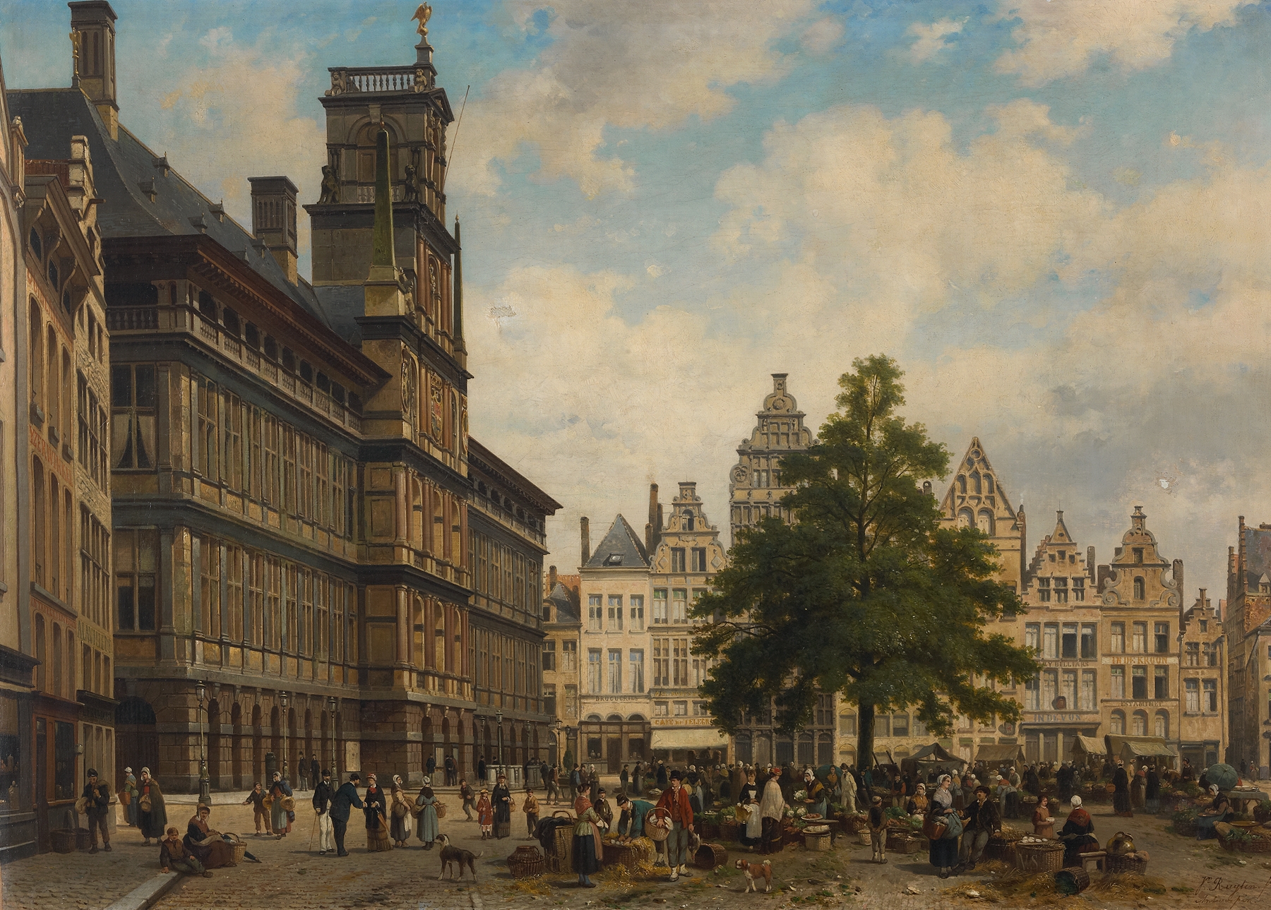 Historical scene with a freedom tree in a marketplace by Jean Michel Ruyten