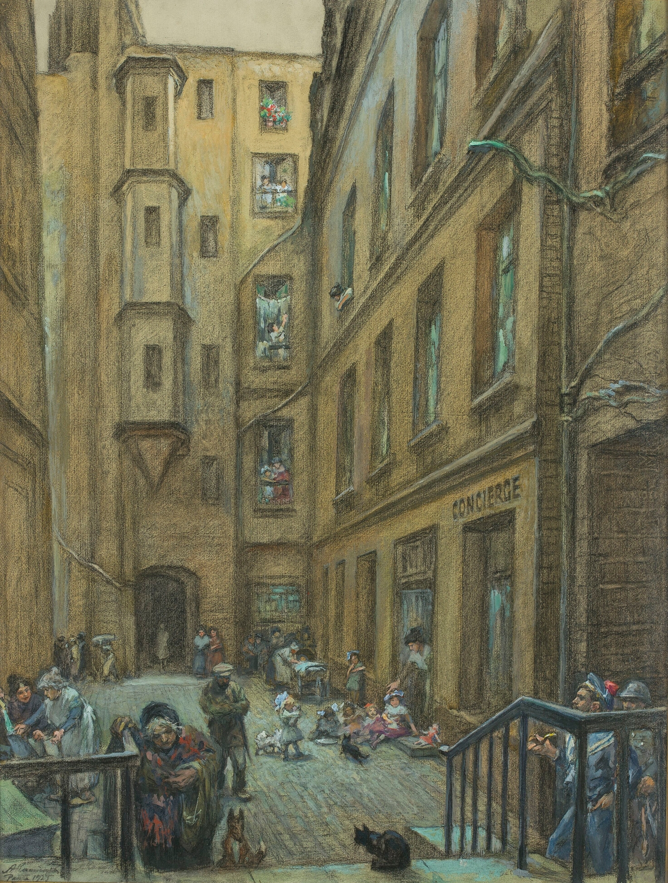 Courtyard of an old townhouse in Paris, oil on canvas by Antoni Kamieński