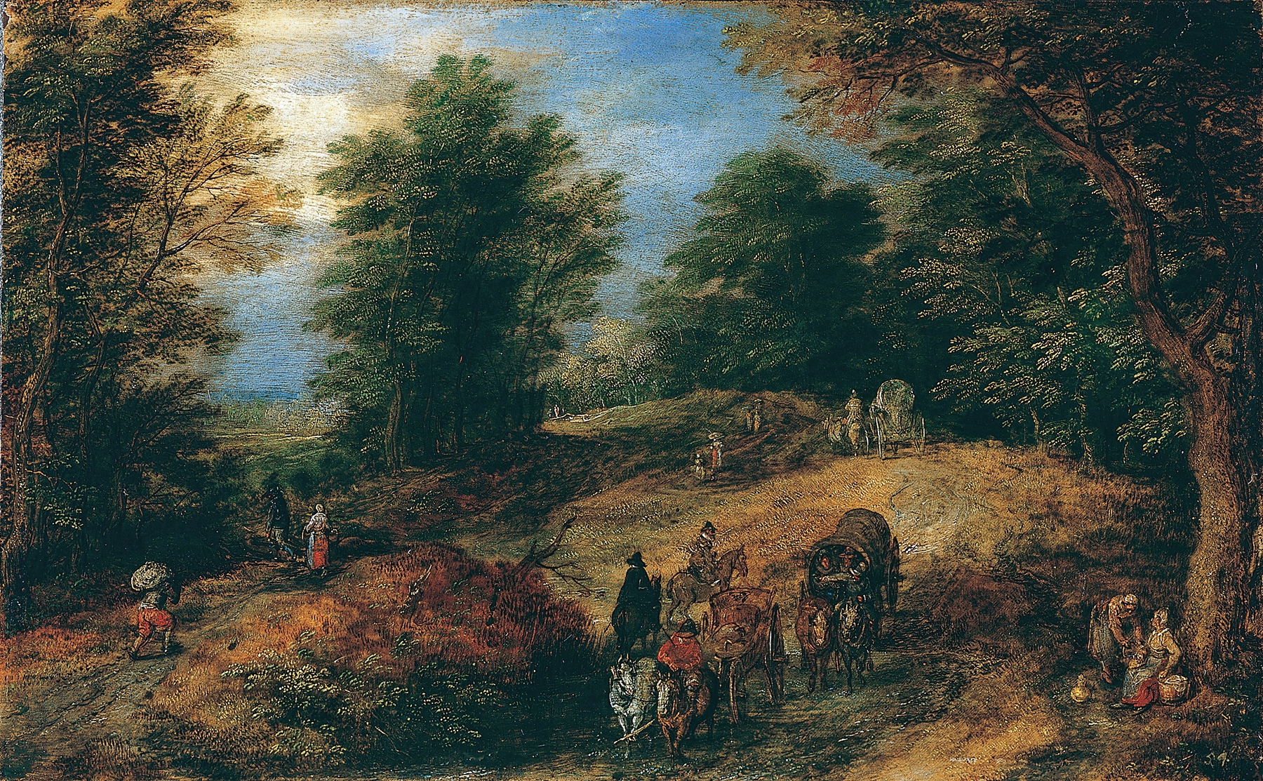 Landscape with Travelers on a Woodland Path, by Jan Brueghel the Elder, public domain