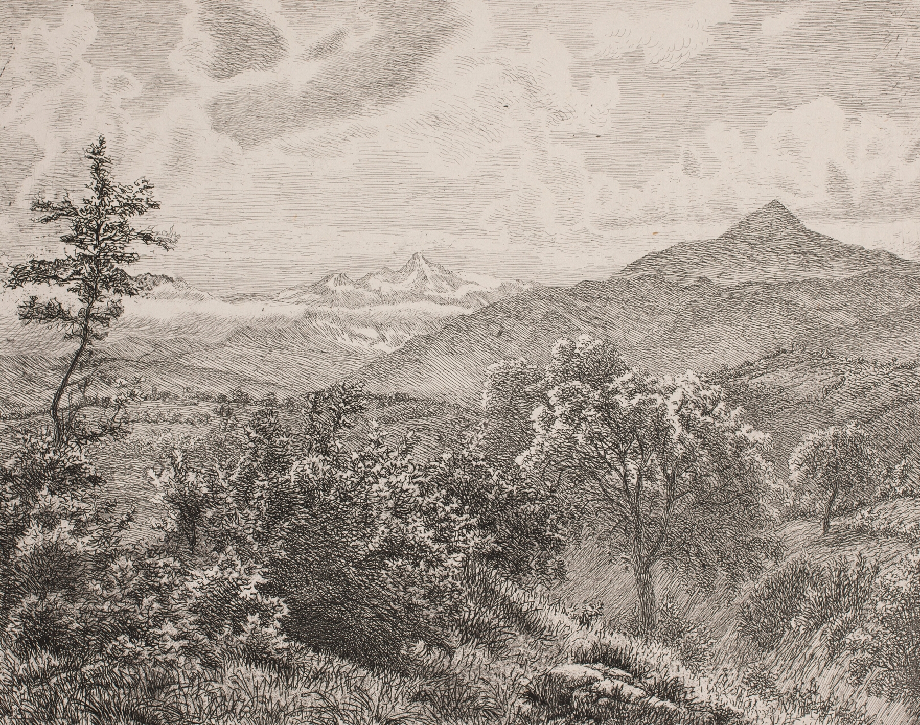 Landscape of mountains and valleys by Vilhelm Kyhn, oil painting