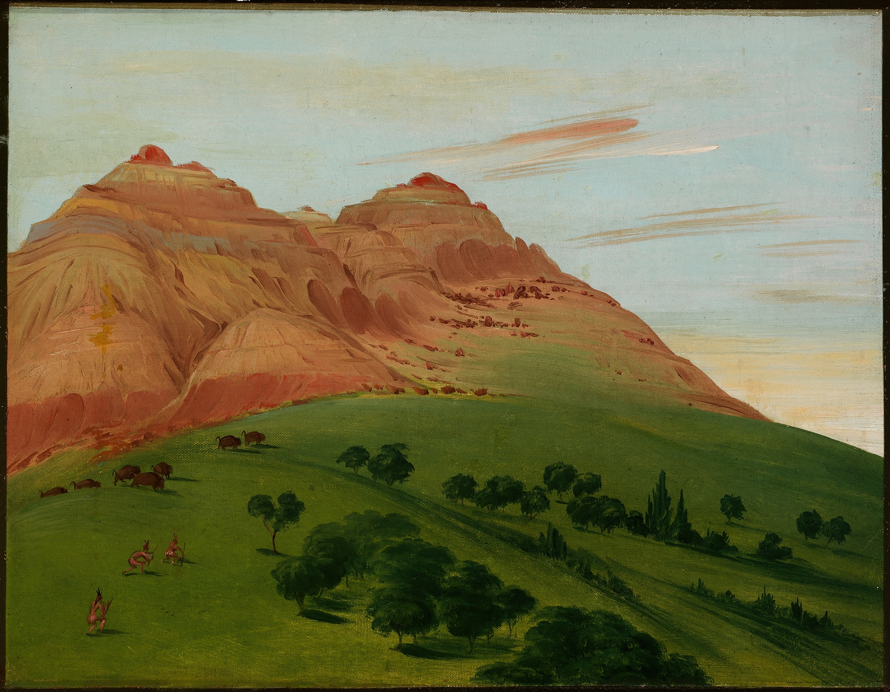 Landscape with river and hills, oil on canvas by George Catlin